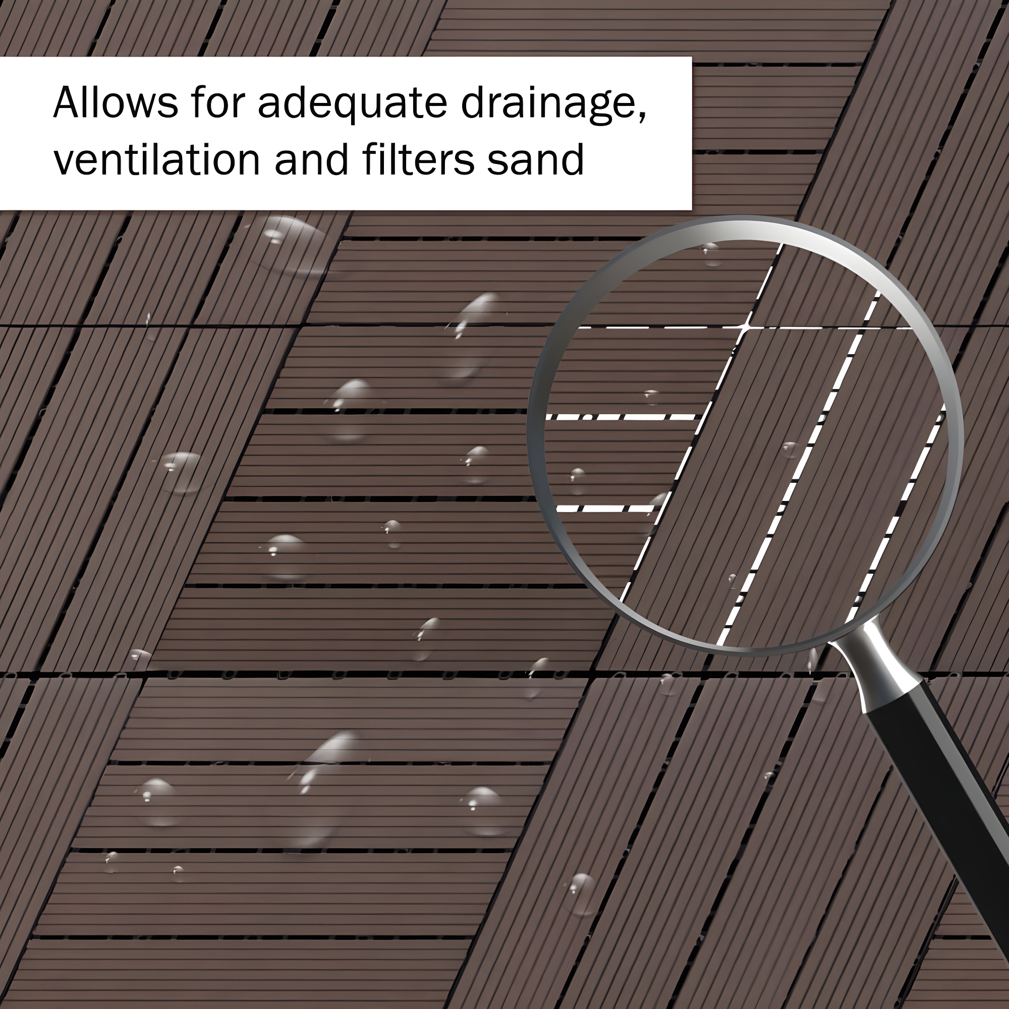 Deck Tiles - 6-Pack Wood Plastic Composite Interlocking Patio Tiles - 5.8SQFT Outdoor Flooring for Balcony, Porch, and Garage by Pure Garden