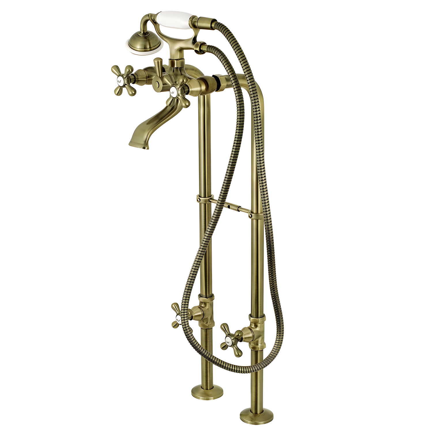 Kingston Brass Kingston Three-Handle 2-Hole Freestanding Tub Faucet with Supply Line and Stop Valve