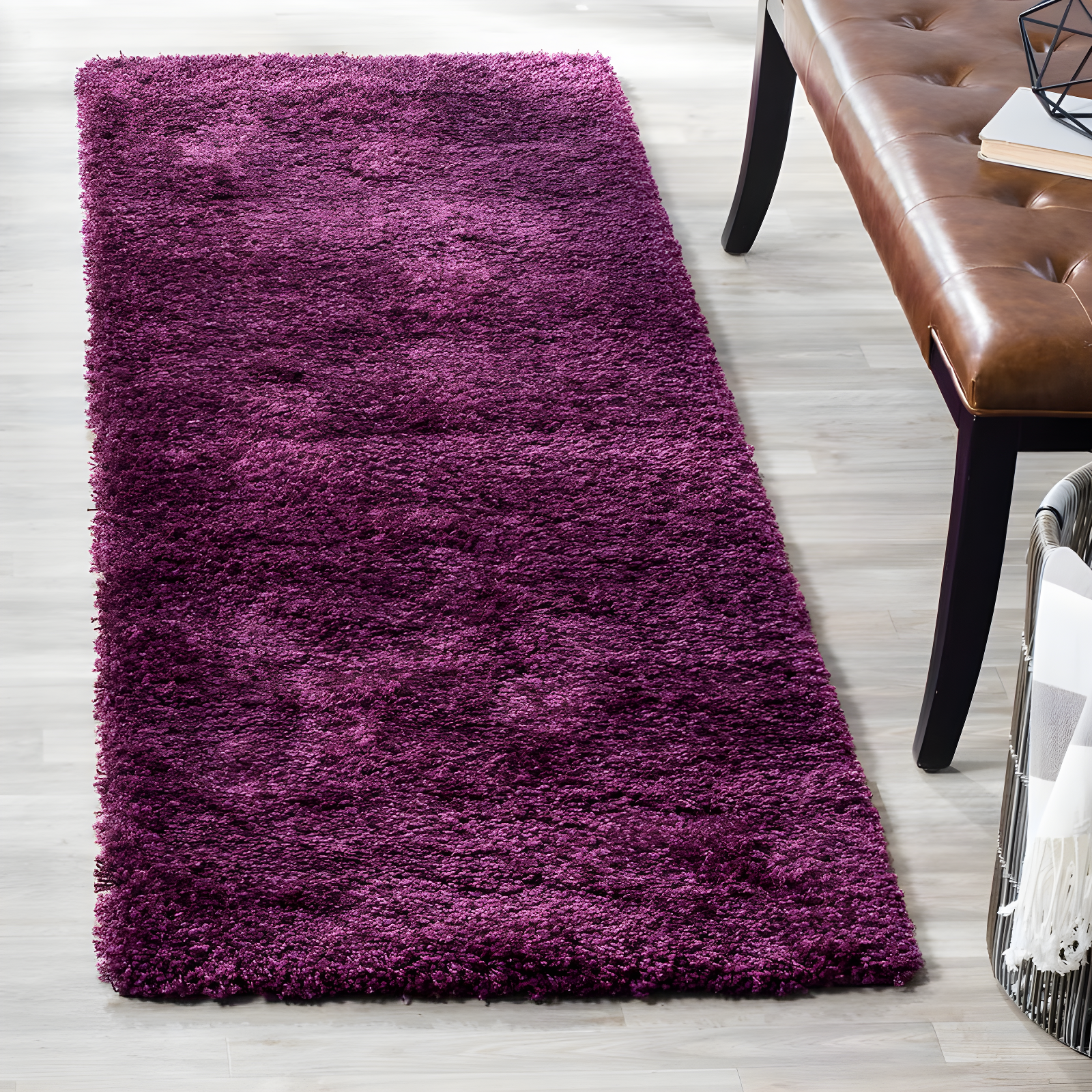 Shag SG151 Power Loomed Indoor Runner Rug - Purple - 2'3"x7' - Safavieh.