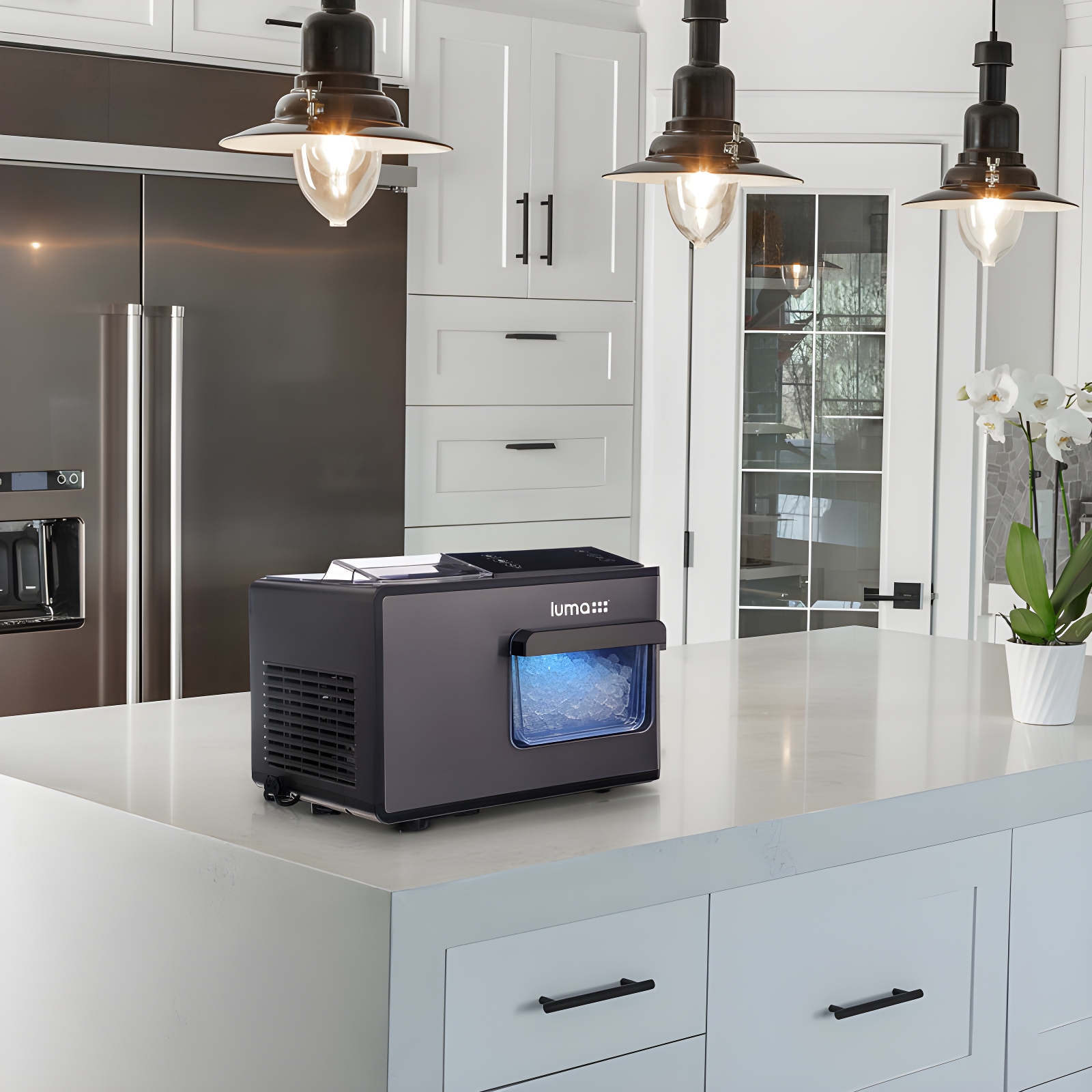 Luma Nugget Countertop Ice Maker, 44 lbs in 24 hours, Black Stainless Steel Ice Machine