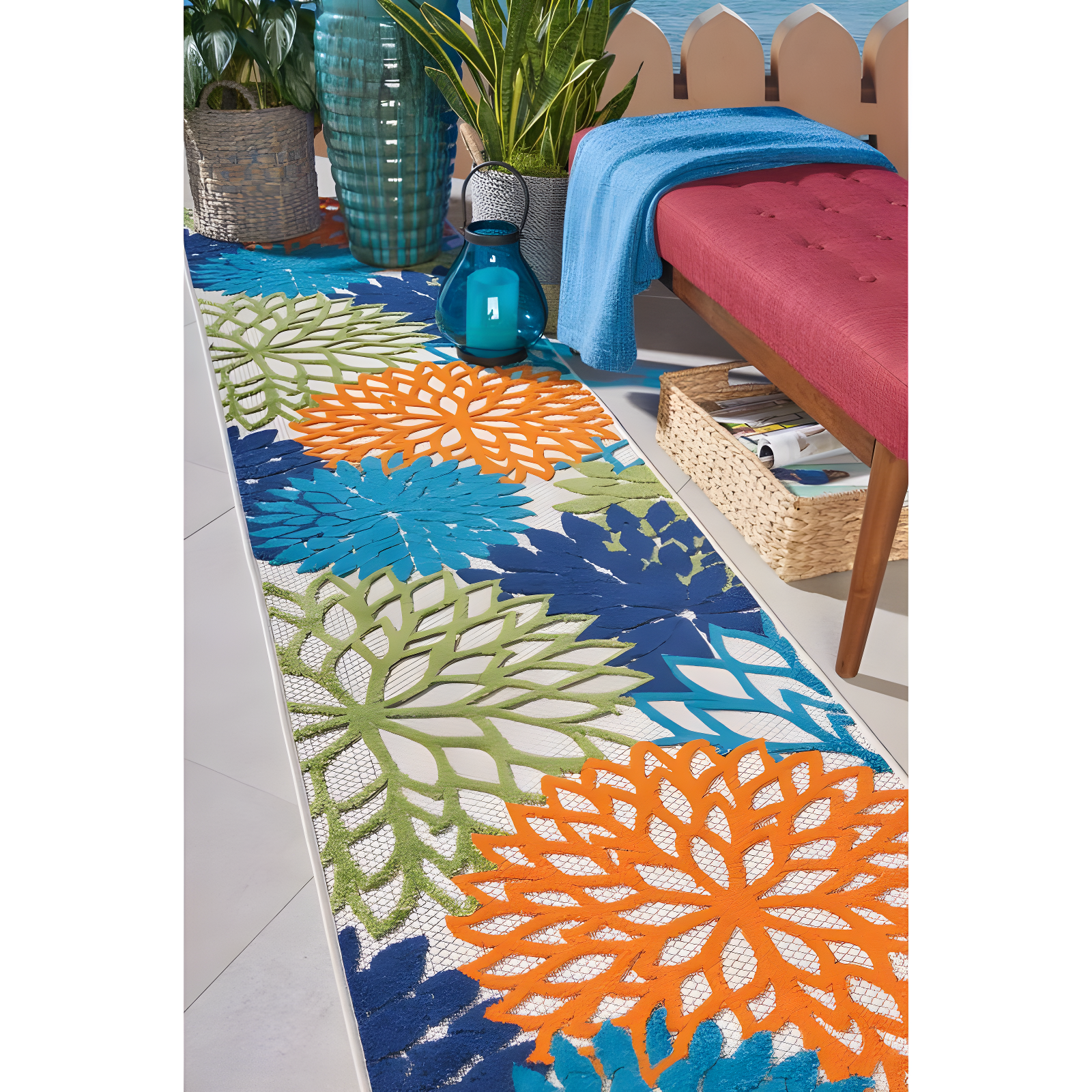 Nourison Aloha Floral Bloom Flatweave High-Low Indoor Outdoor Runner Rug Multicolor 2'3" x 10'