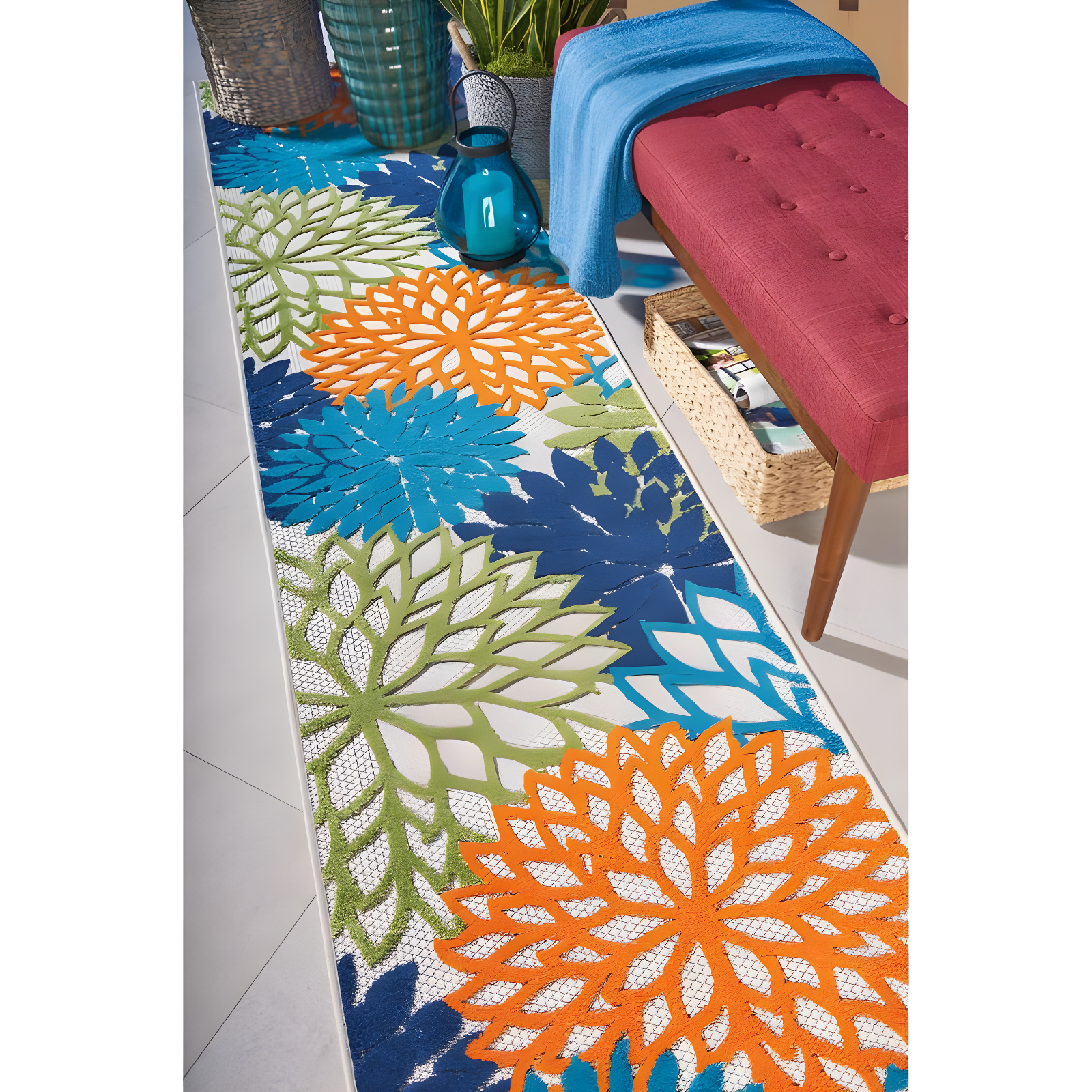 Nourison Aloha Floral Bloom Flatweave High-Low Indoor Outdoor Runner Rug Multicolor 2'3" x 10'