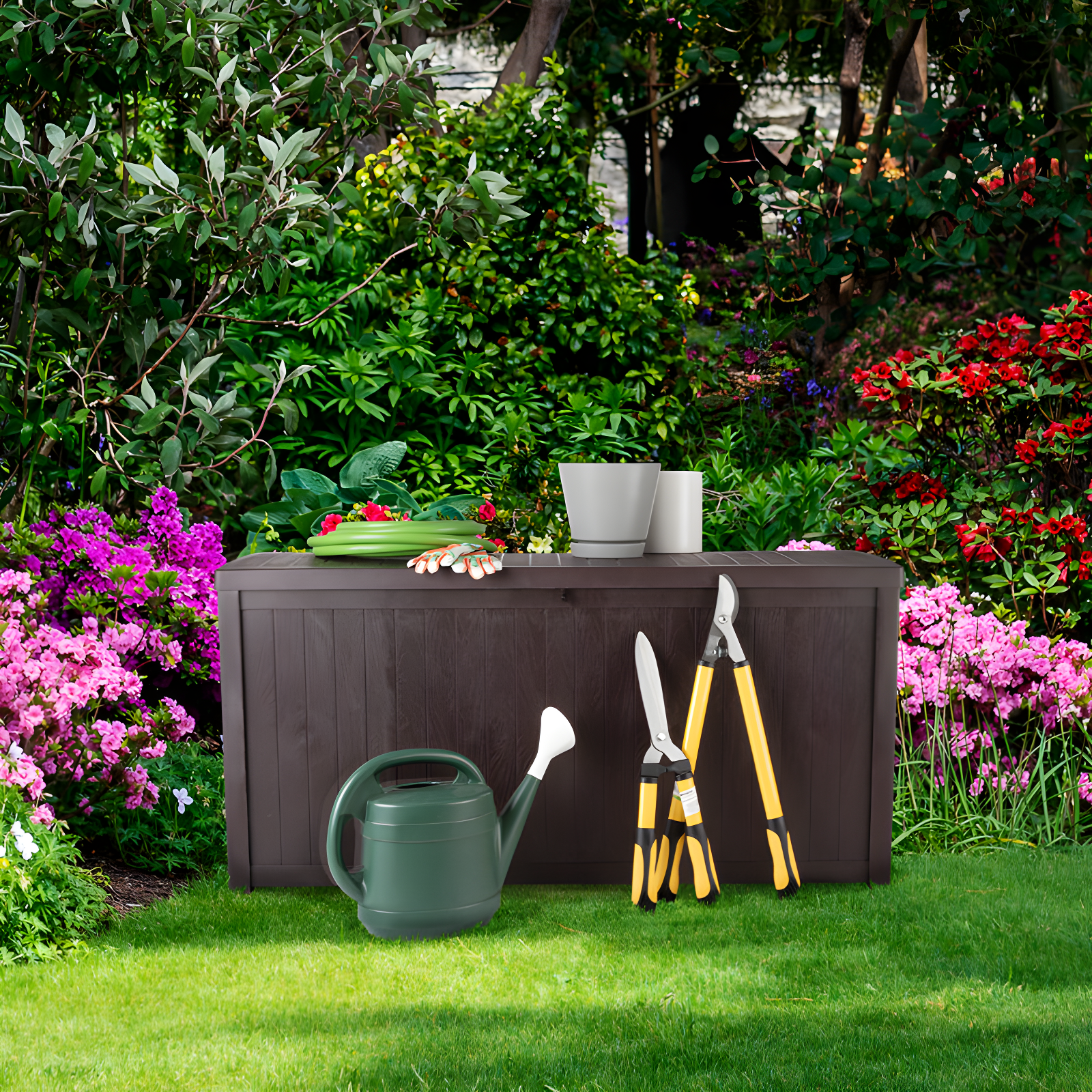 Pure Garden Outdoor Storage Box - 113 Gallon Lockable Deck Box for Pool Accessories, Patio Furniture Cushions, or Package Delivery for Outside by Pure Garden