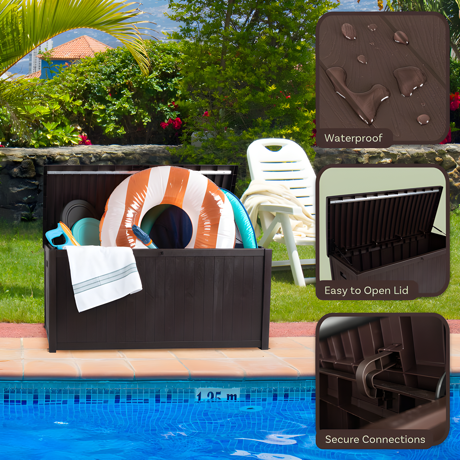 Pure Garden Outdoor Storage Box - 113 Gallon Lockable Deck Box for Pool Accessories, Patio Furniture Cushions, or Package Delivery for Outside by Pure Garden