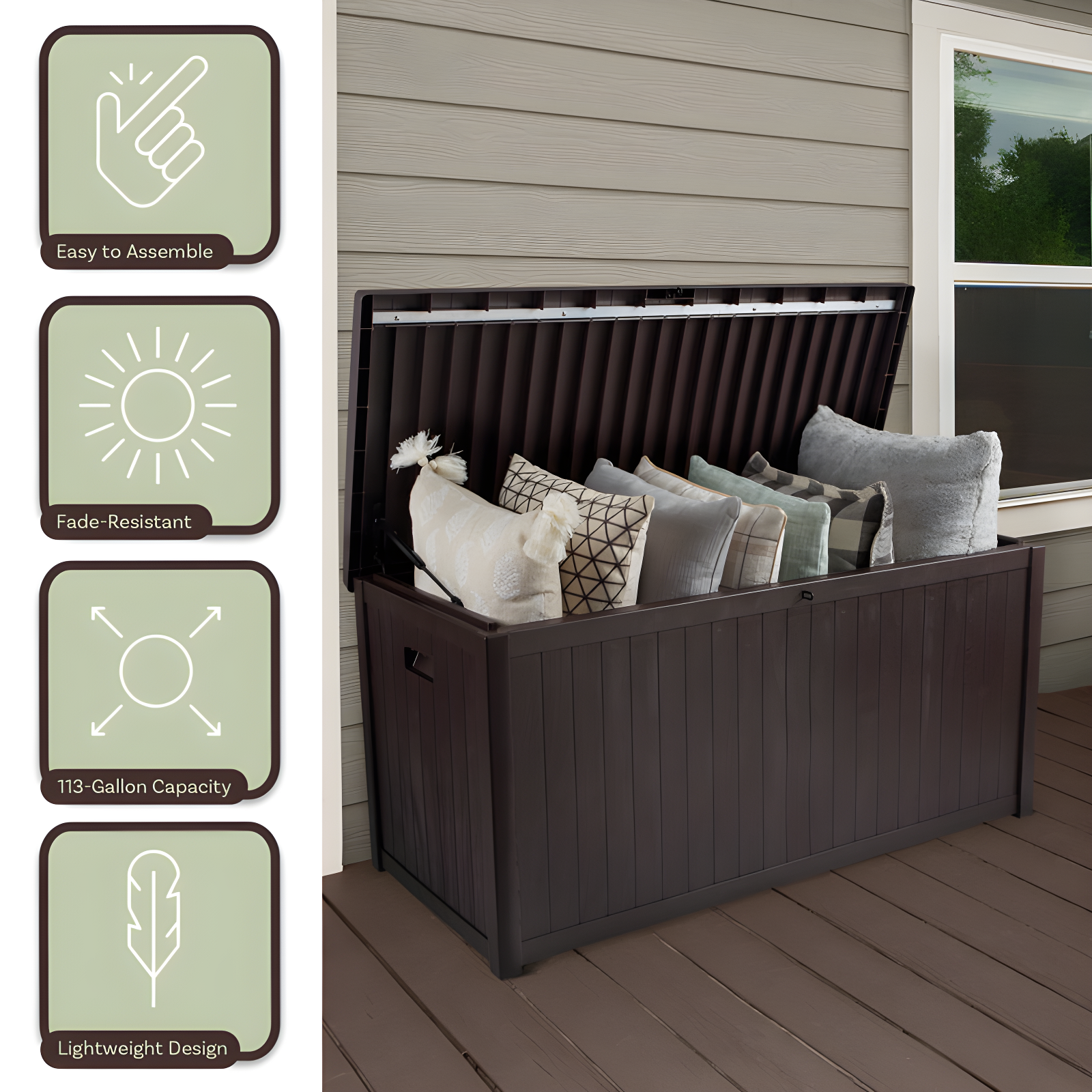 Pure Garden Outdoor Storage Box - 113 Gallon Lockable Deck Box for Pool Accessories, Patio Furniture Cushions, or Package Delivery for Outside by Pure Garden