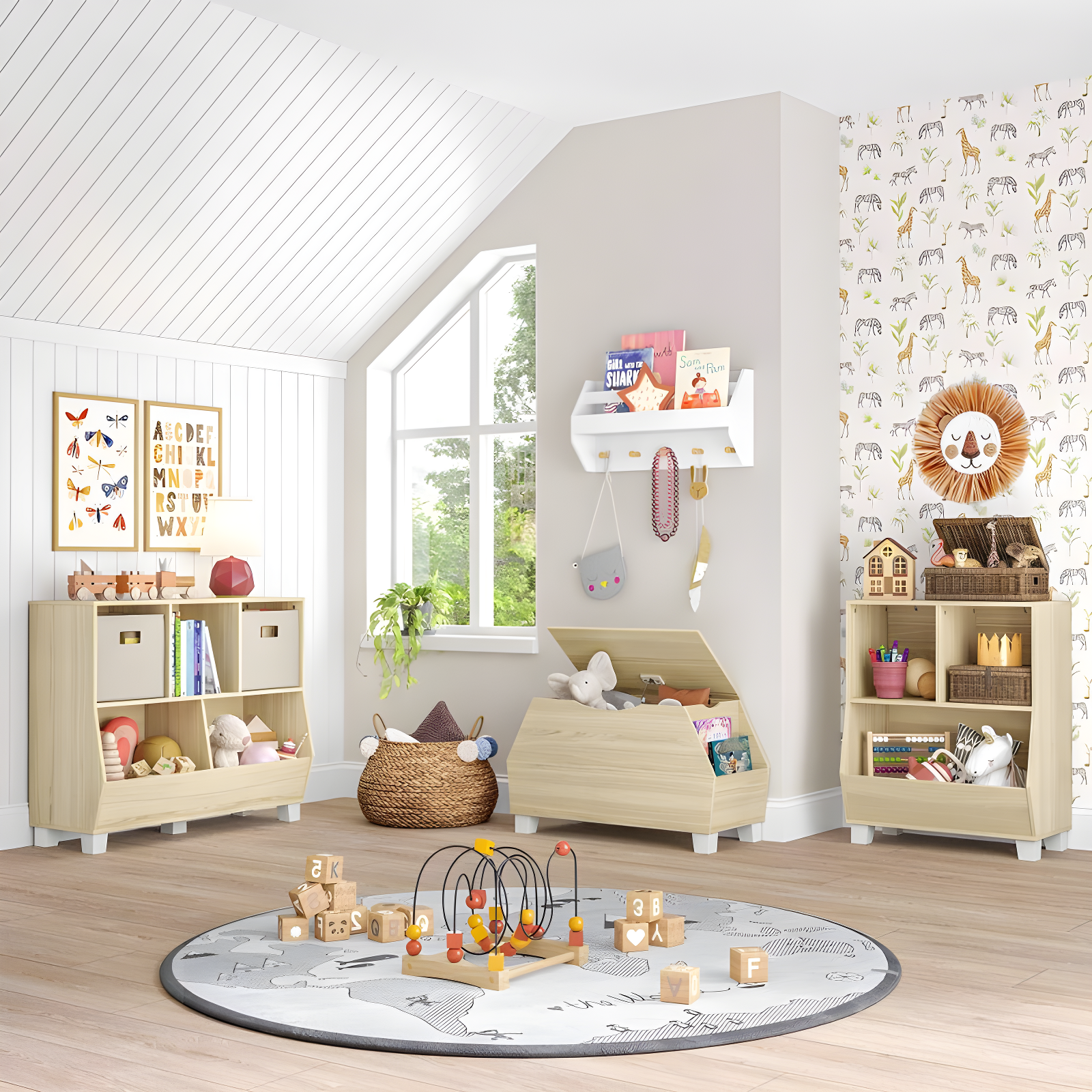 RiverRidge Home RiverRidge Kids Playroom Catch-All Game and Toy Storage Organizer Box with Side Bookshelves