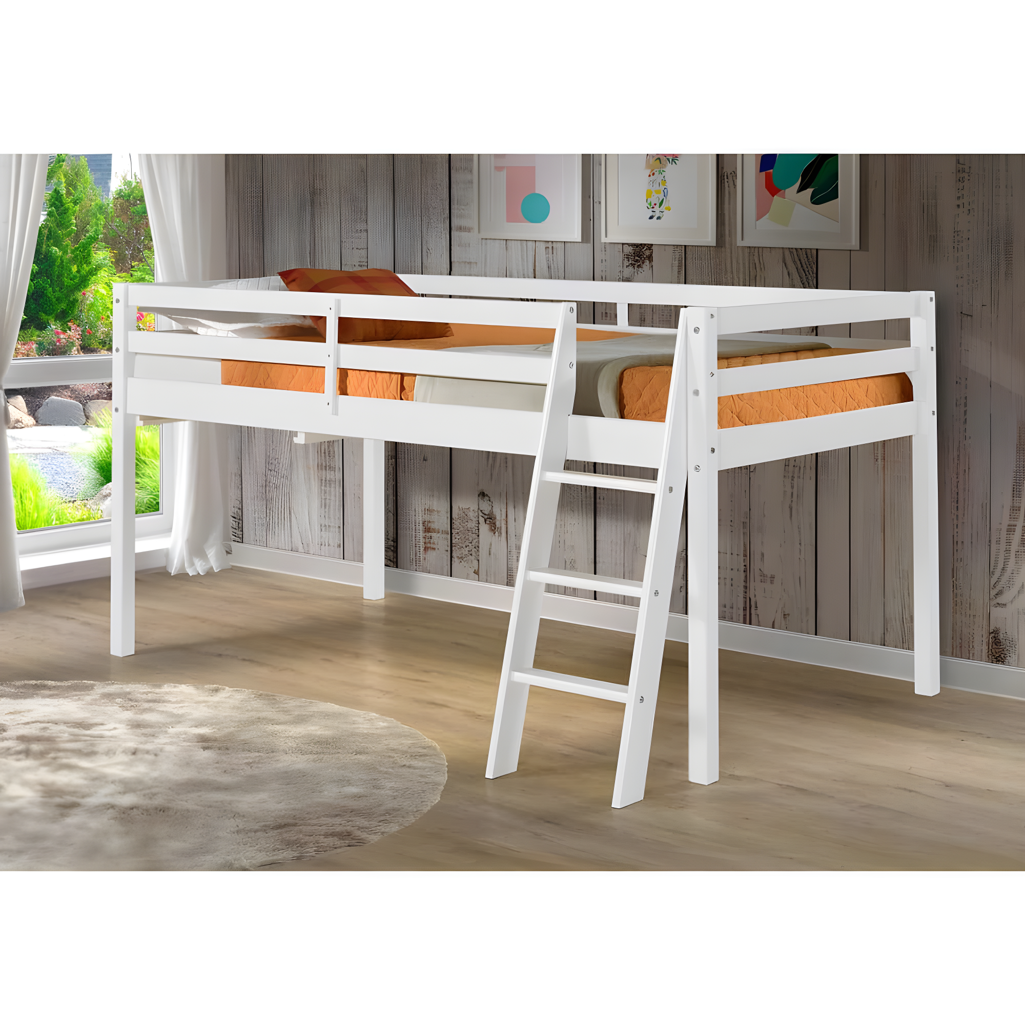 Twin Roxy Junior Kids' Loft Bed White - Bolton Furniture: Low Loft Bed, Brazilian Pine Frame, Unupholstered, All Ages