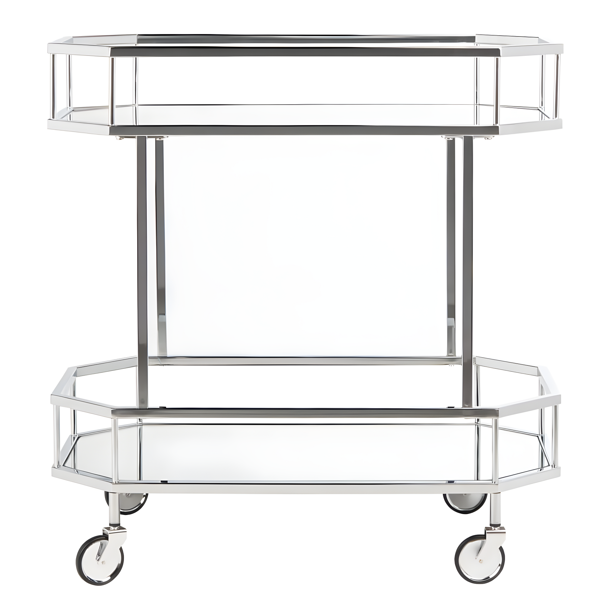 Silva 2 Tier Octagon Bar Cart - BCT8004B - Chrome/Mirror - Safavieh