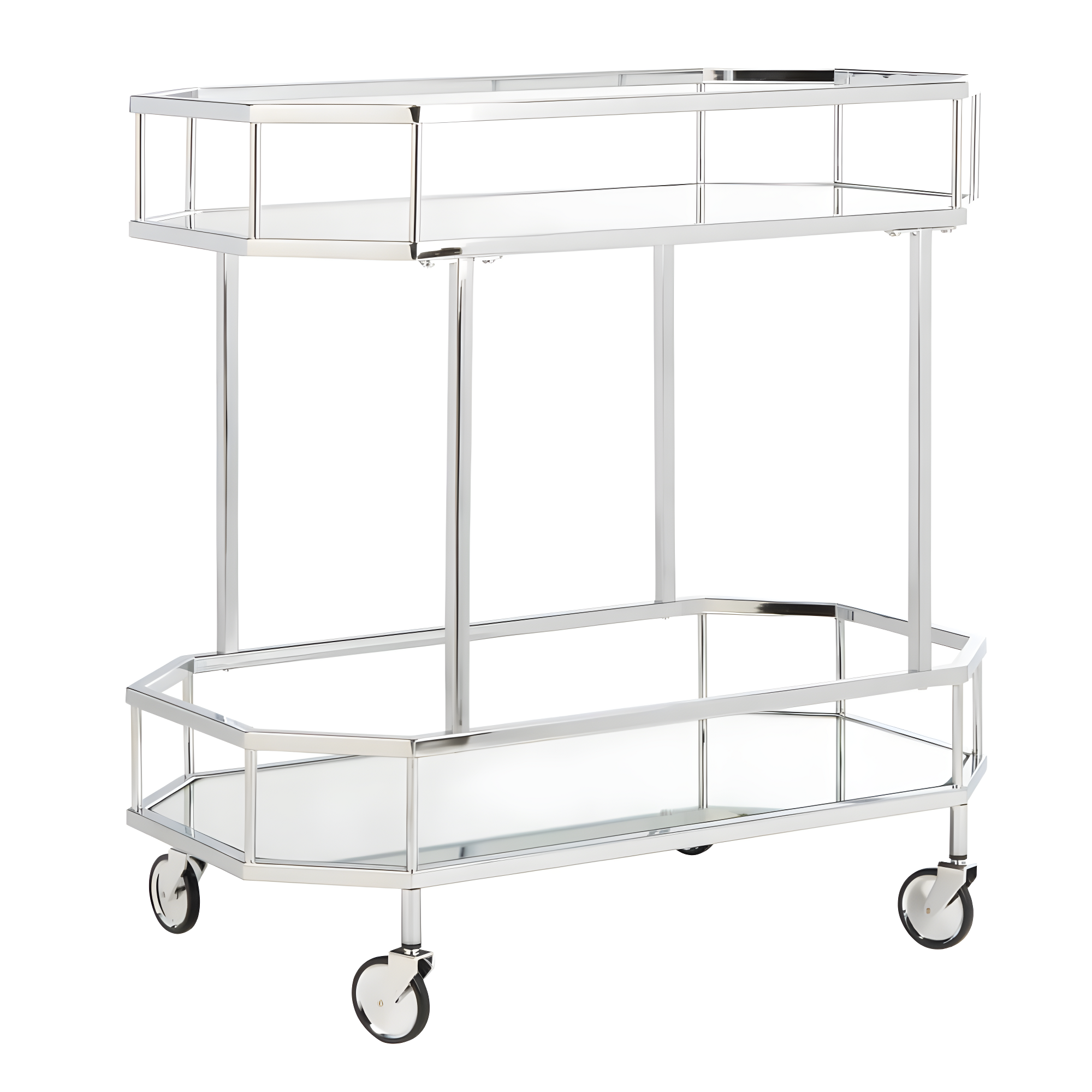 Silva 2 Tier Octagon Bar Cart - BCT8004B - Chrome/Mirror - Safavieh