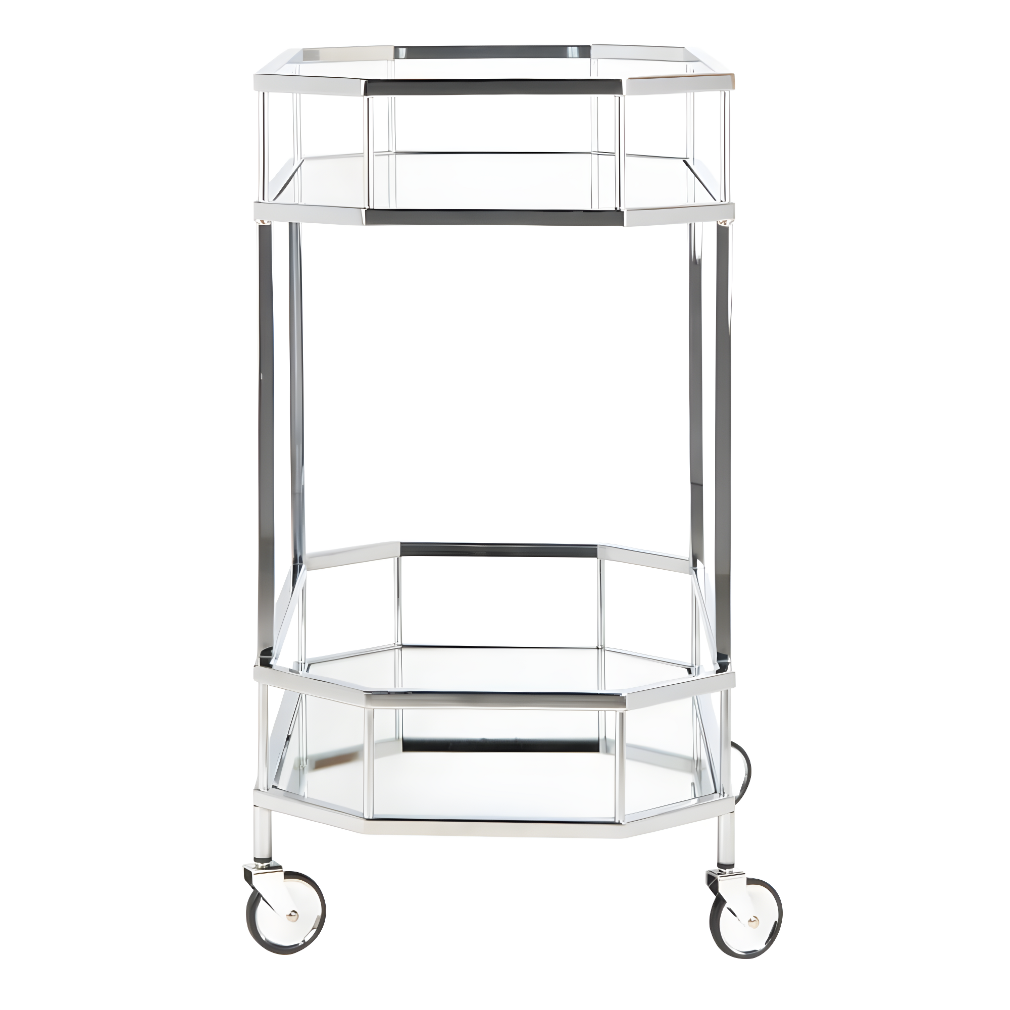 Silva 2 Tier Octagon Bar Cart - BCT8004B - Chrome/Mirror - Safavieh