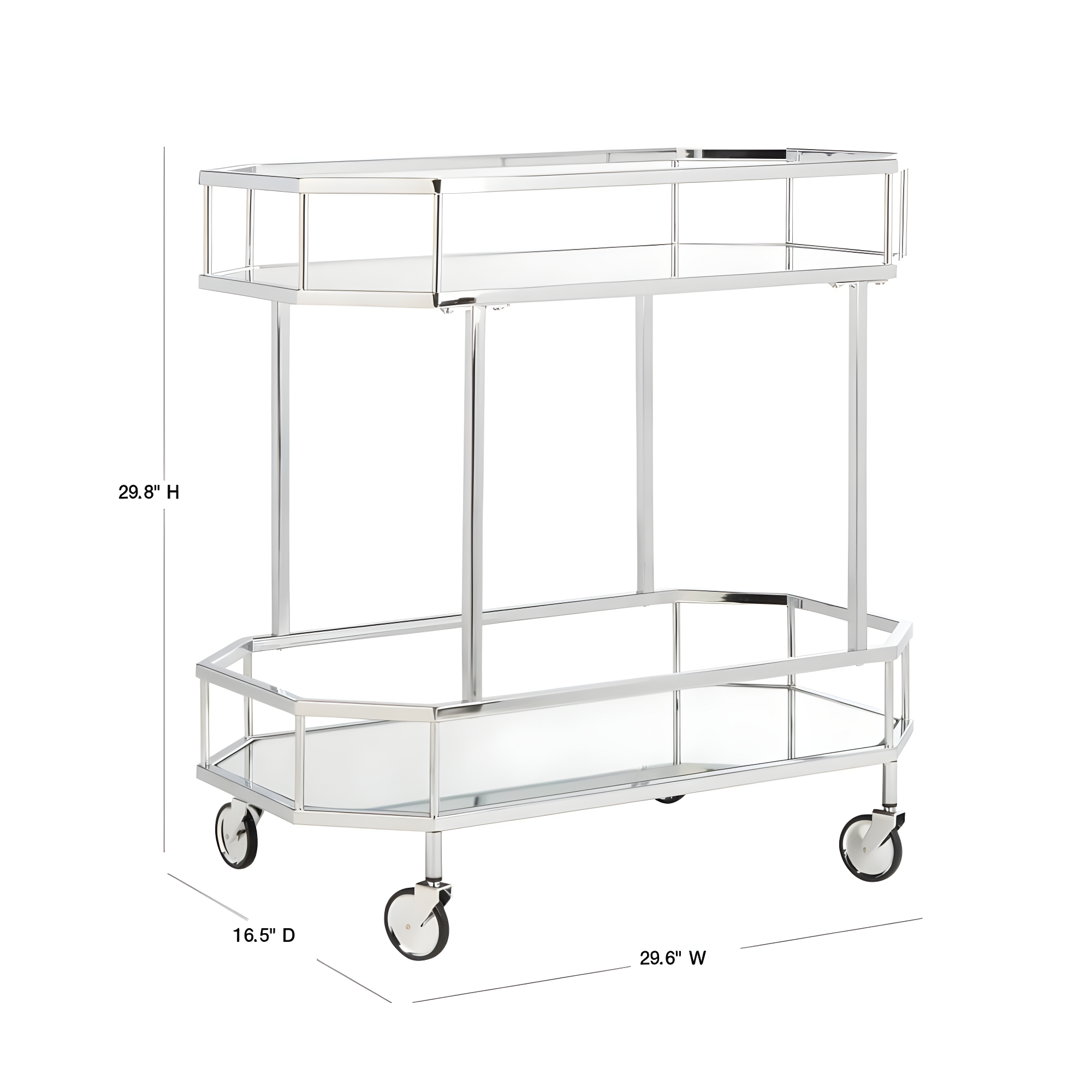 Silva 2 Tier Octagon Bar Cart - BCT8004B - Chrome/Mirror - Safavieh