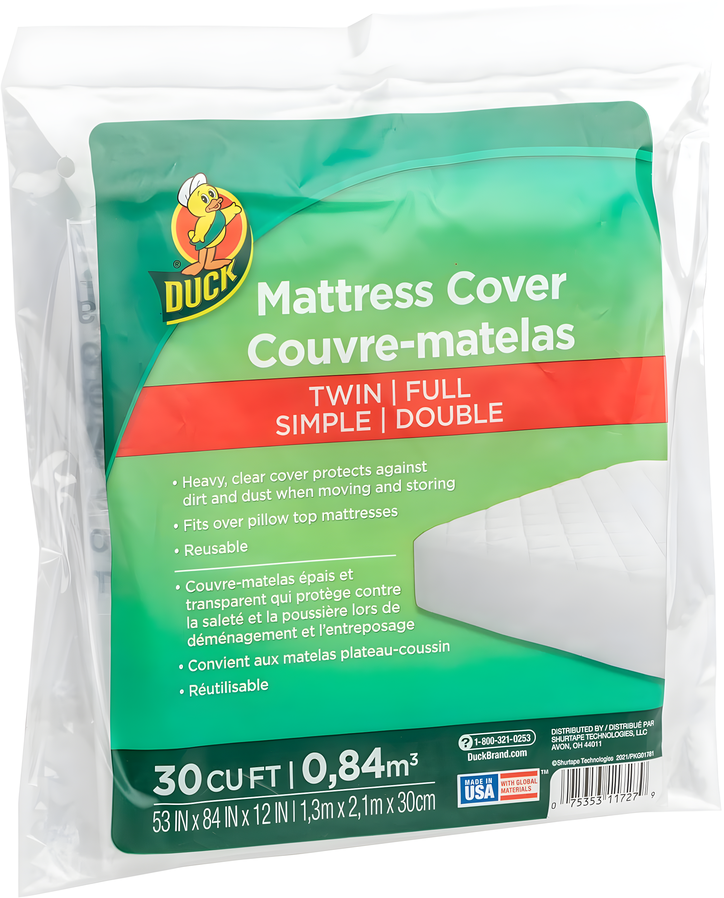 Duck Twin/Full Mattress Cover, 53 in x 84 in x 12 in, Clear