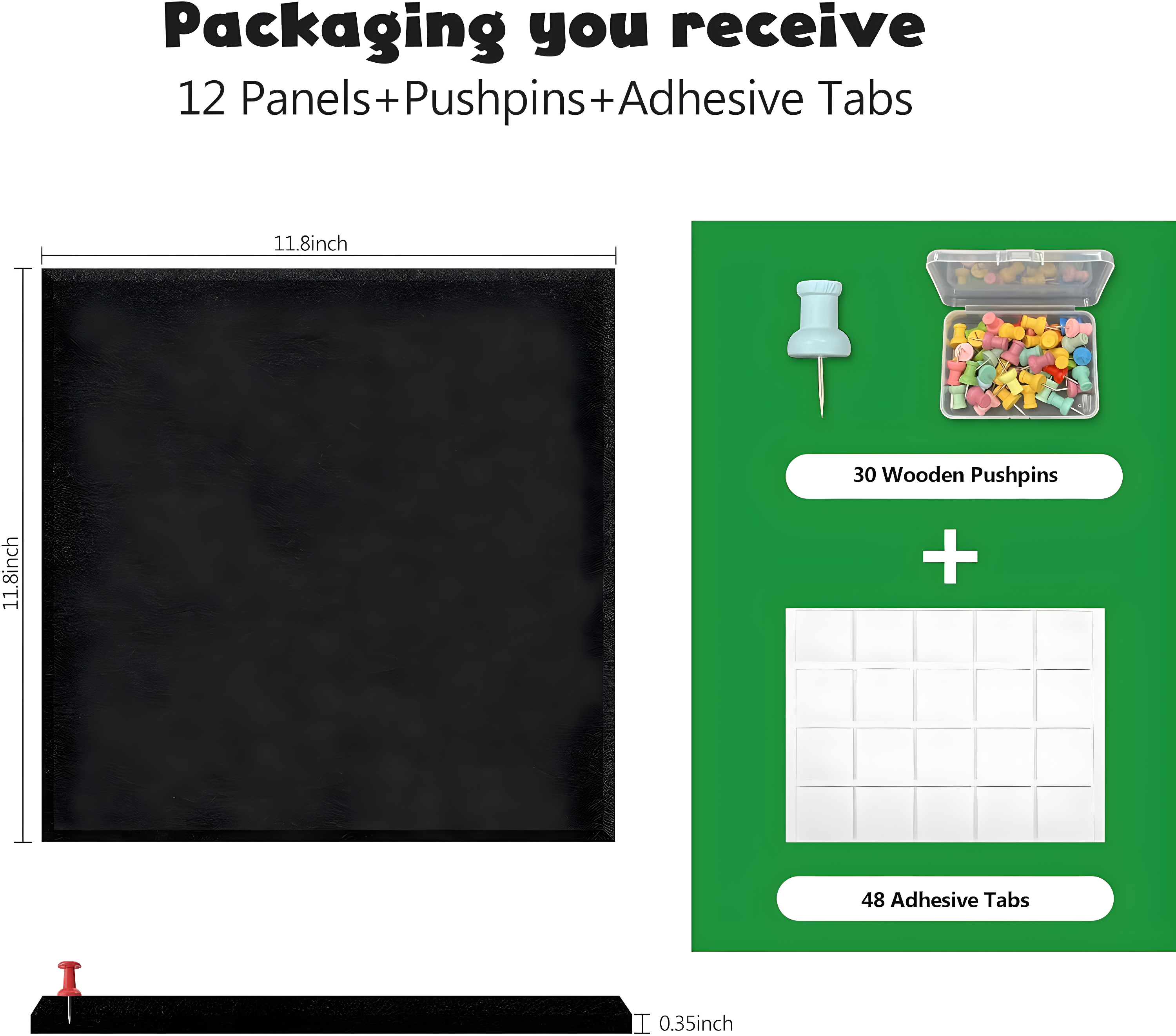 Large Cork Board Alternative 48" x 36", Black Bulletin Board, 12 Pack Felt Wall Tiles With 50 Pushpins, Pin Board Tack Board for Office (Dark Blue)