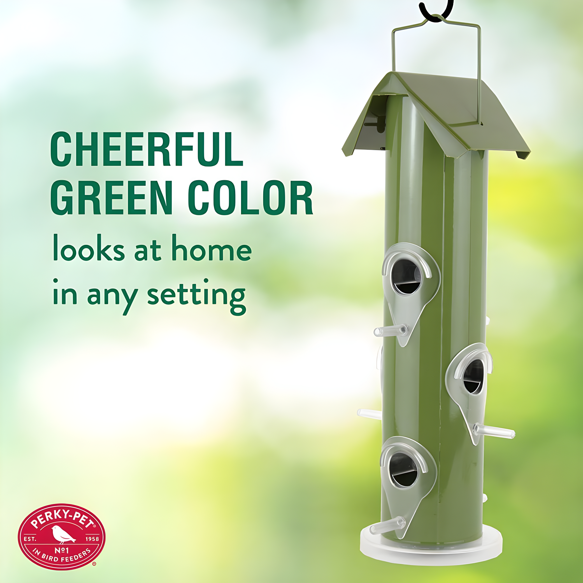Perky-Pet Green Metal Wild Bird Tube Feeder - 1 lb Capacity