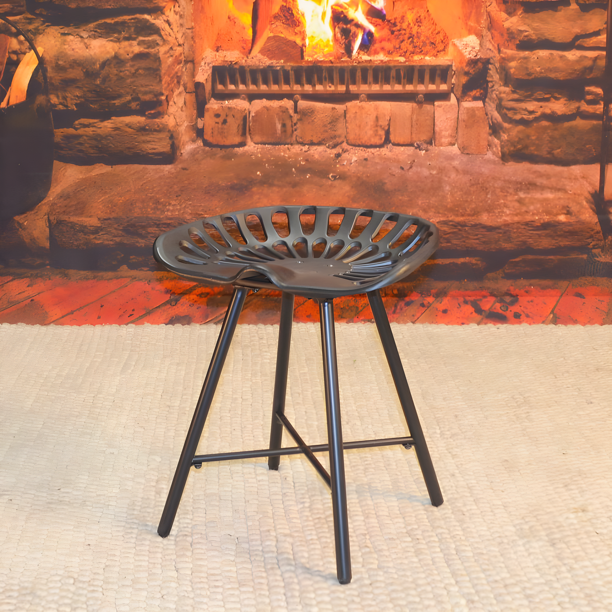 Carolina Living Kadin Tractor Seat Fireside Bench Black: Cast Iron, Farmhouse Style, Powder-Coated Finish