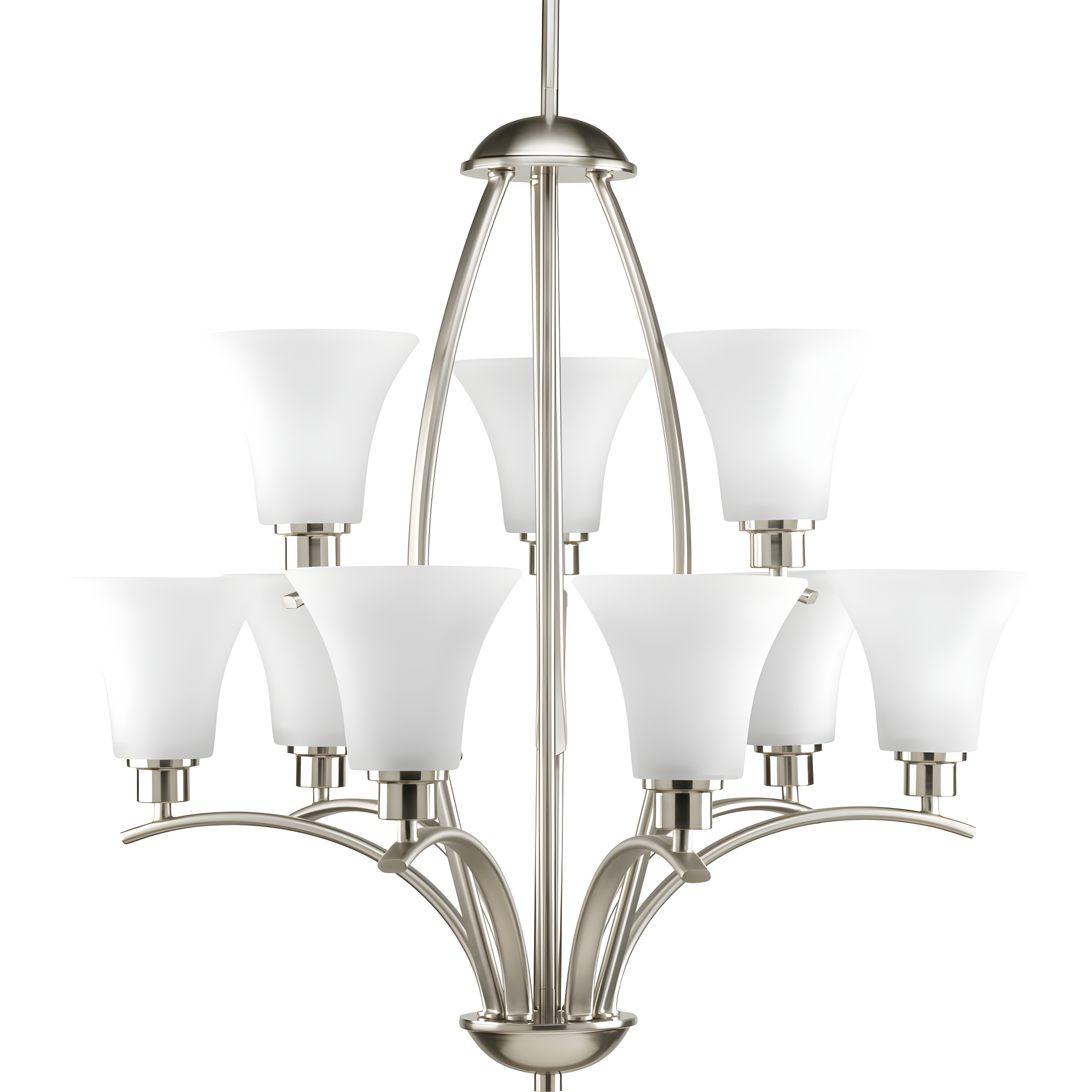 Progress Lighting Joy 9-Light Two-Tier Chandelier, Brushed Nickel, Etched White Fluted Glass