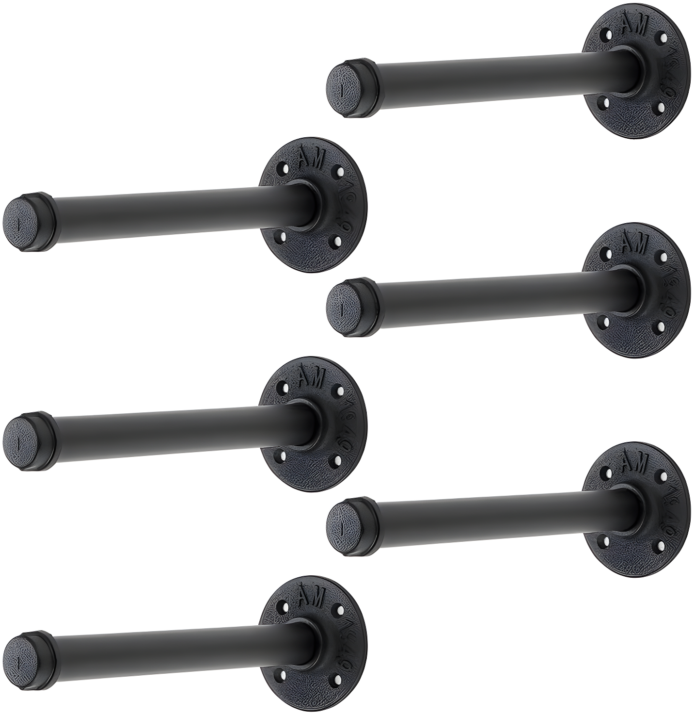 Trent Austin Design® 6 Pcs Industrial Pipe Clothes Bar 10 Inch - Wall Mount Clothing Rack - Face Out Closet Rods