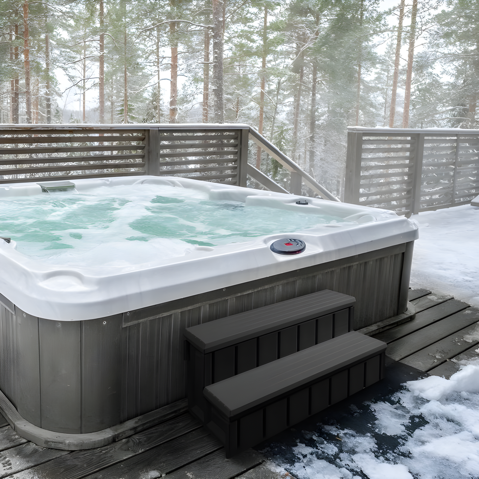 Confer Plastics Leisure Accents Durable Multi-Functional Outdoor Spa and Hot Tub Storage Step with Removable Compartment, Deep Gray