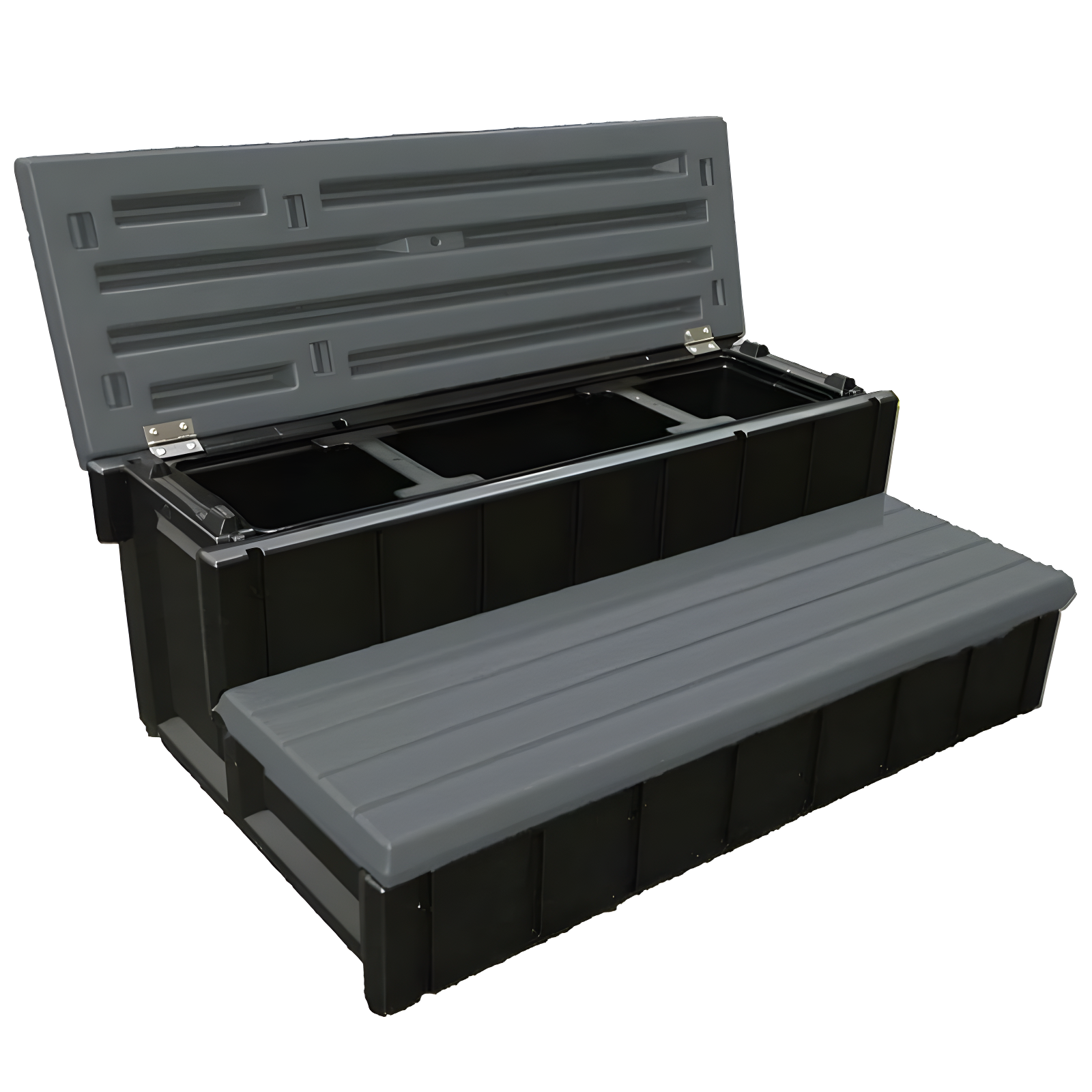 Confer Plastics Leisure Accents Durable Multi-Functional Outdoor Spa and Hot Tub Storage Step with Removable Compartment, Deep Gray