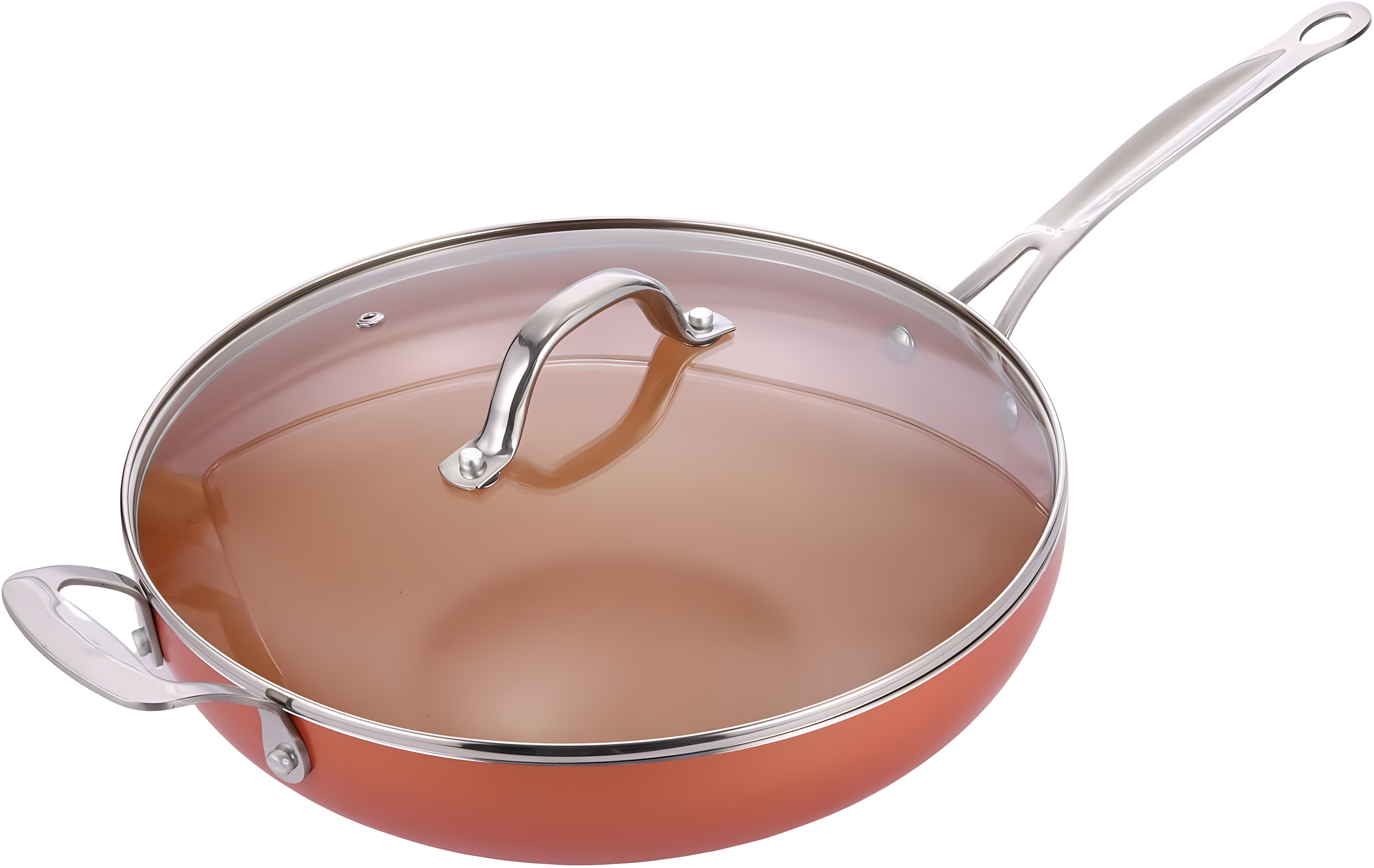 Master Pan Masterpan Chef's Wok & Glass Lid, Copper Color Ceramic Non-Stick Coating, 12"