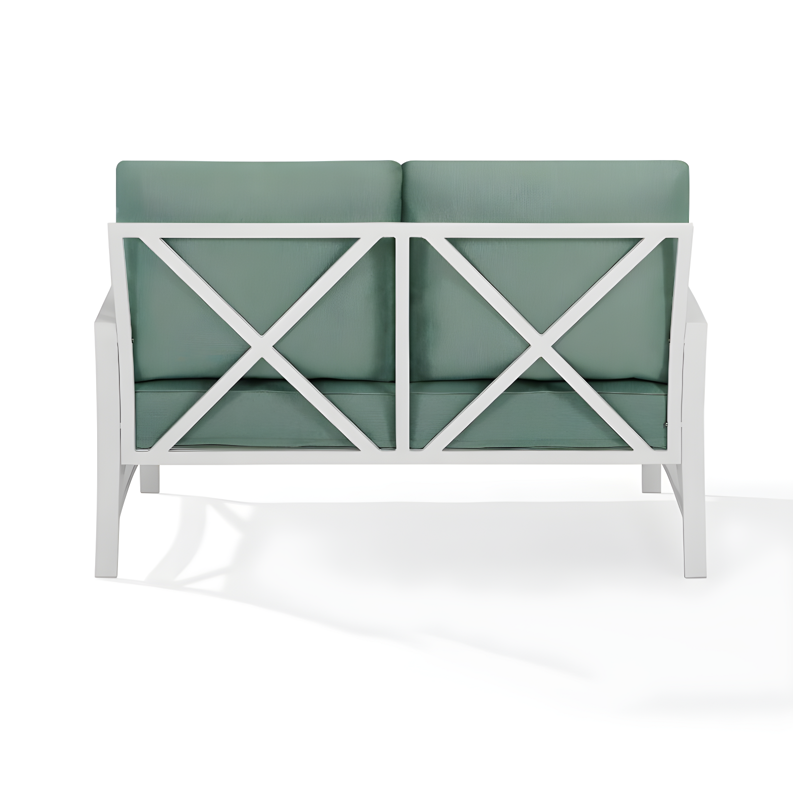 Kaplan Loveseat White/Teal - Crosley: UV-Resistant, Padded Outdoor Sofa with Steel Frame, Seats 2