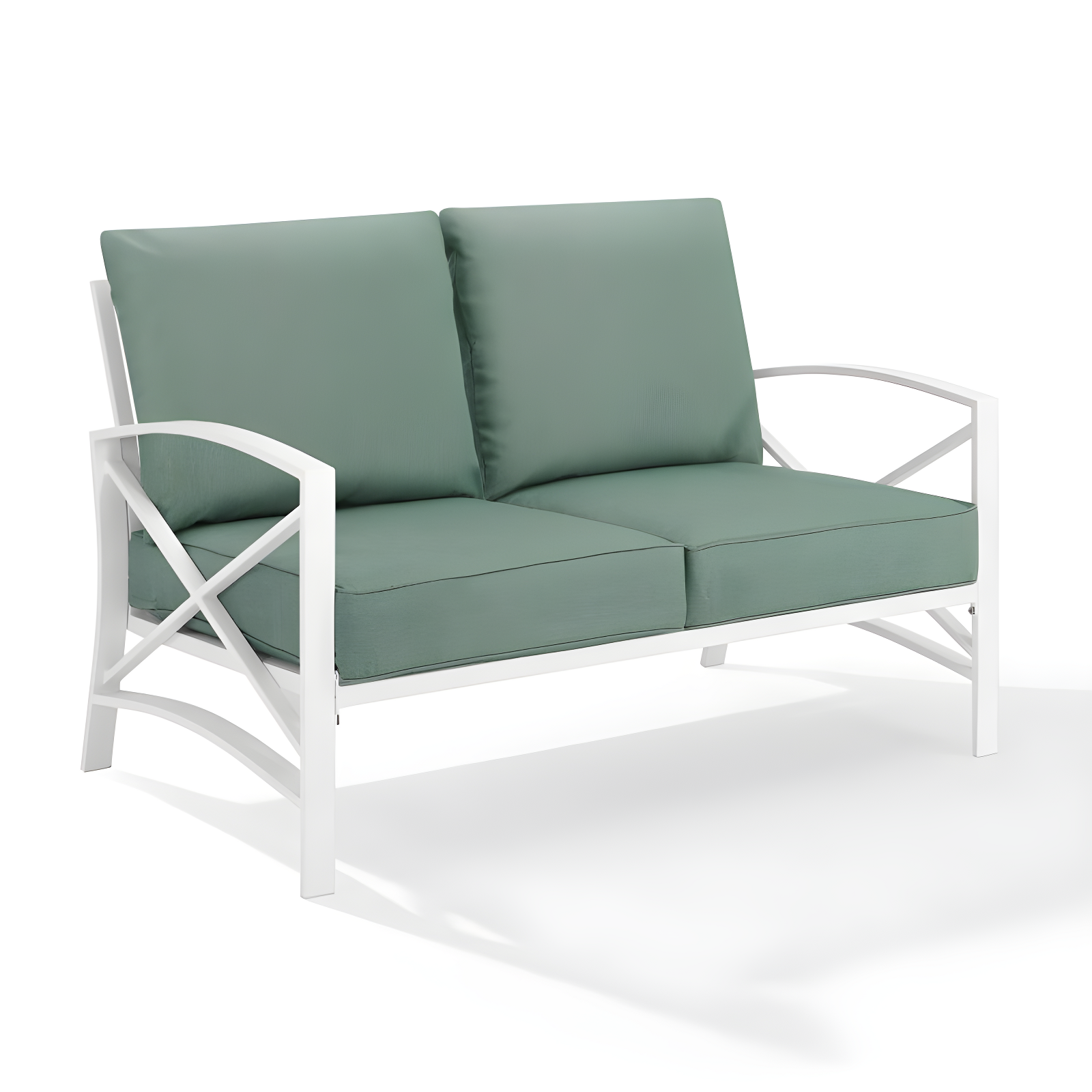 Kaplan Loveseat White/Teal - Crosley: UV-Resistant, Padded Outdoor Sofa with Steel Frame, Seats 2