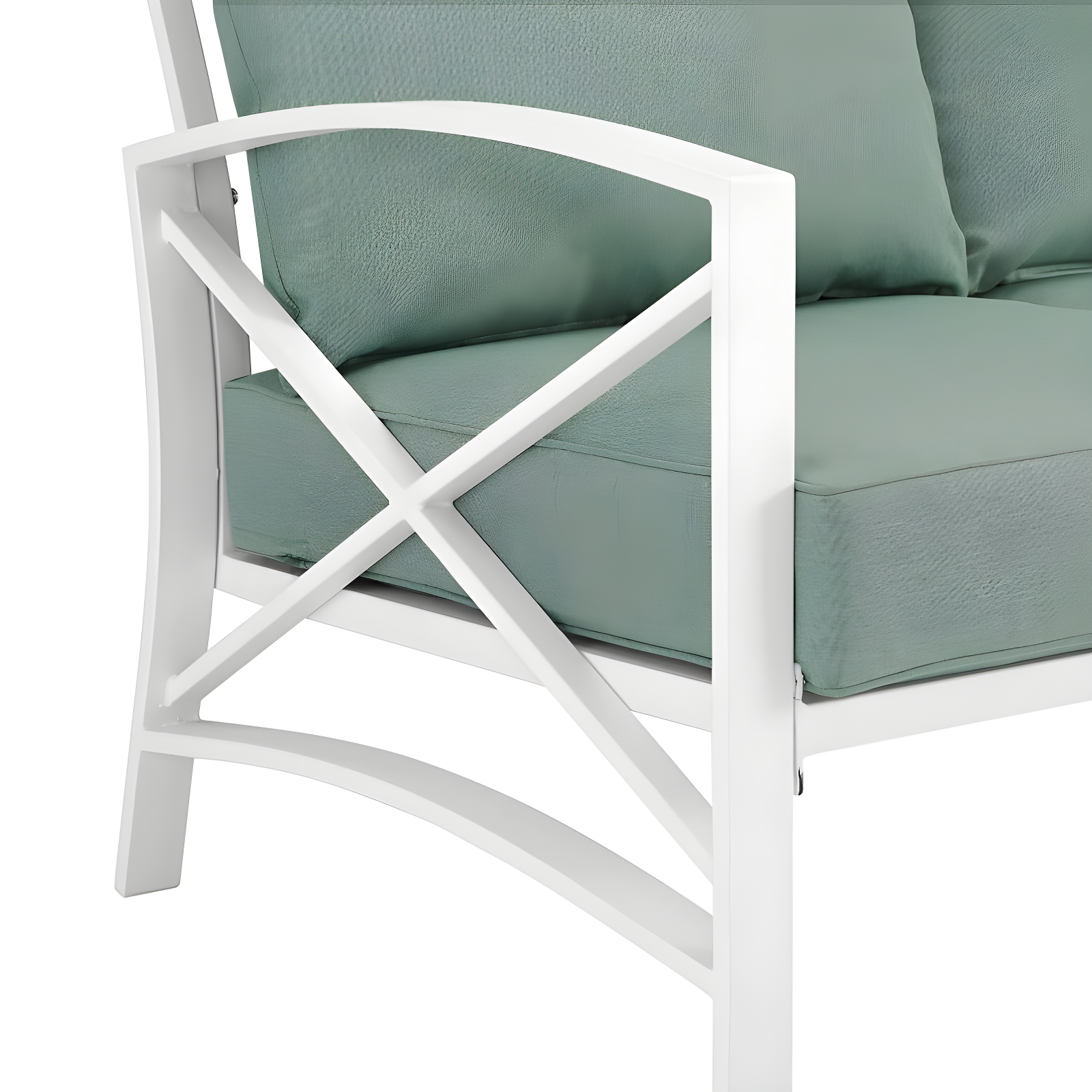 Kaplan Loveseat White/Teal - Crosley: UV-Resistant, Padded Outdoor Sofa with Steel Frame, Seats 2