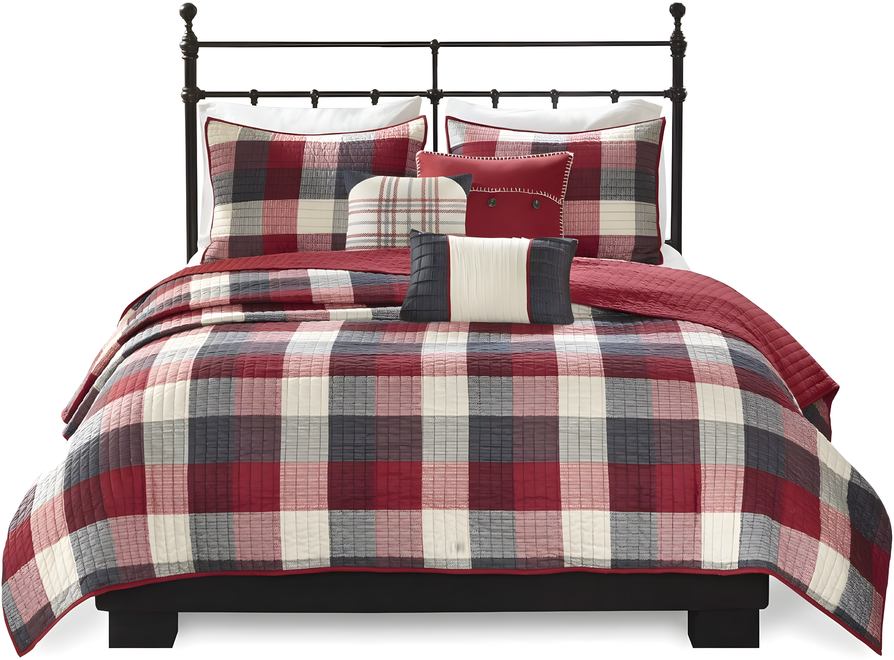 Madison Park Ridge 6 Piece Printed Herringbone Quilt Set with Throw Pillows