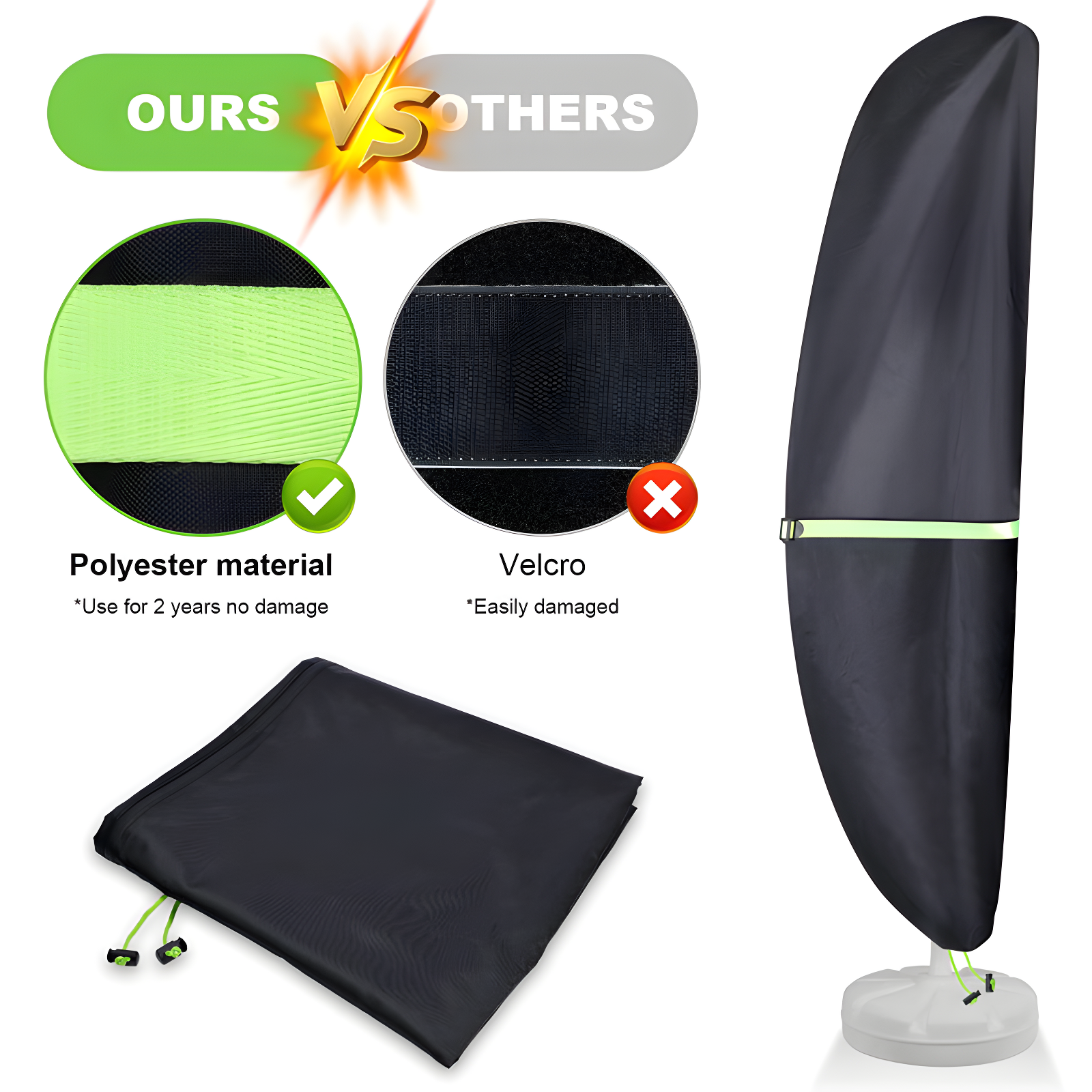 Cantilever Patio Umbrella Cover With Push Rod/ Waterproof Patio Parasol Covers With Zipper For 9Ft To 13Ft Offset Outdoor Umbrellas,(Black)