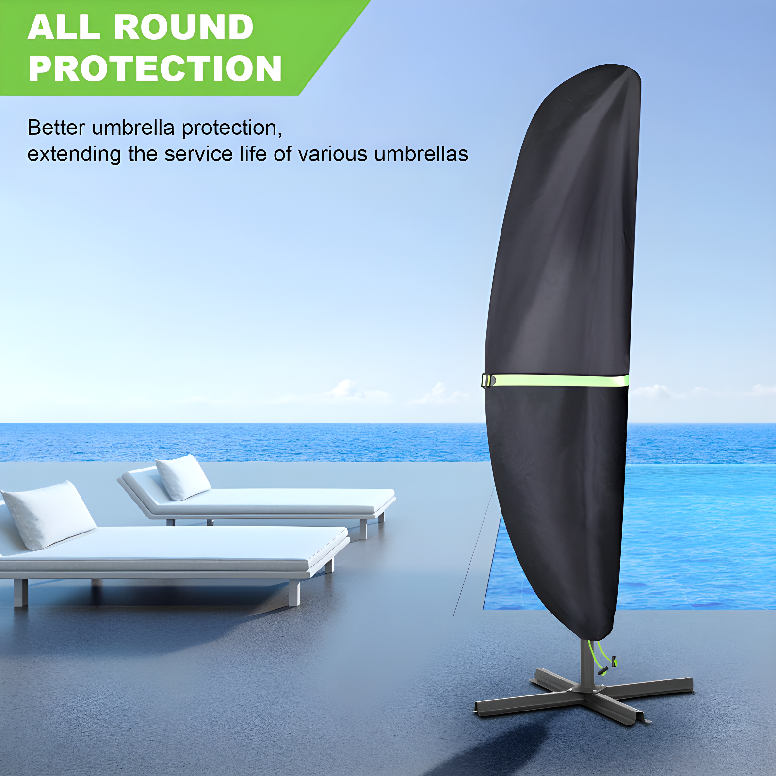 Cantilever Patio Umbrella Cover With Push Rod/ Waterproof Patio Parasol Covers With Zipper For 9Ft To 13Ft Offset Outdoor Umbrellas,(Black)