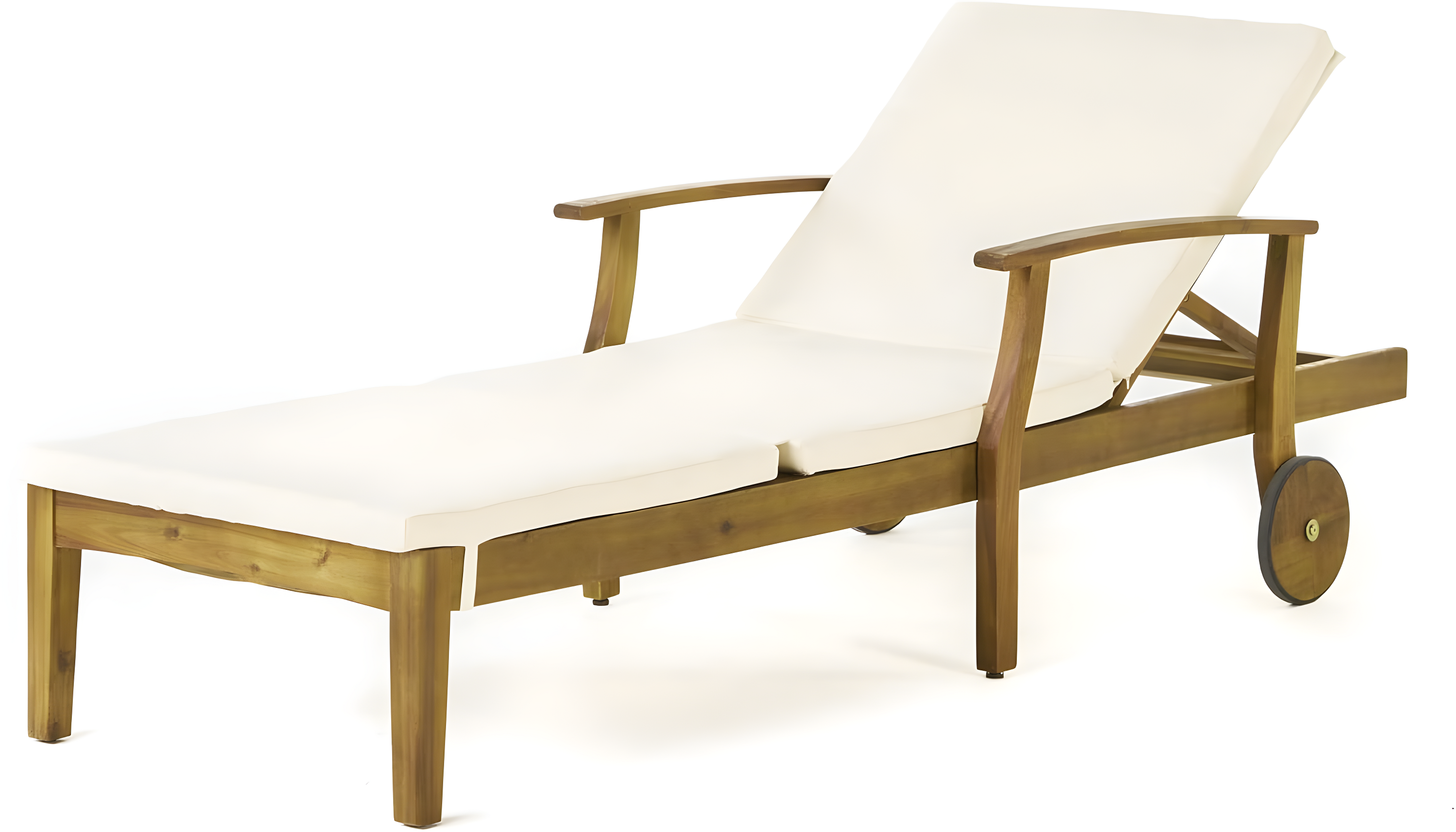 Perla Acacia Chaise Lounge - Teak/Cream - Christopher Knight Home: Patio Furniture with Wheels