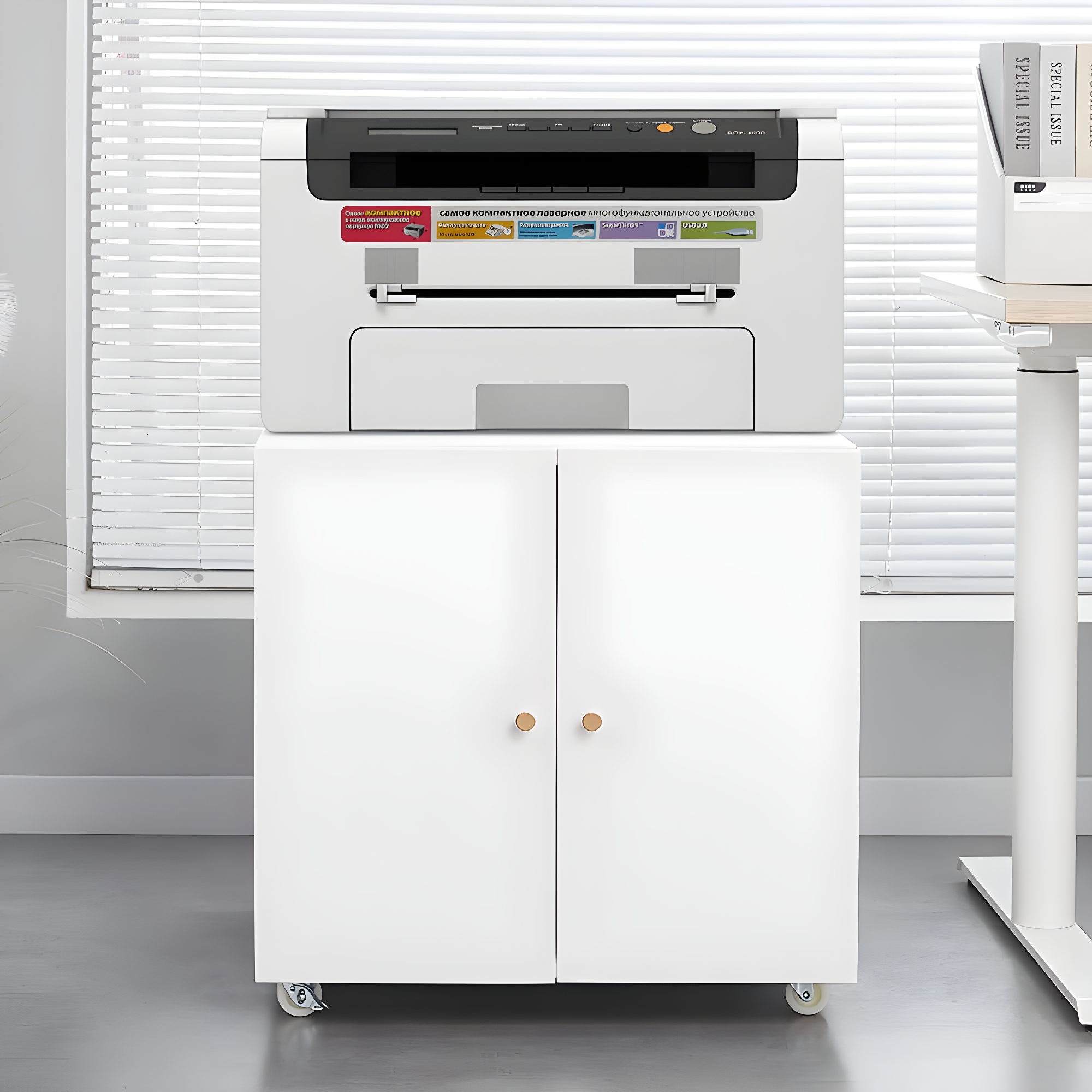 Metal Printer Stand with File Storage Cabinet, Printer Cabinet File Cabinet On Wheels with Door and Adjustable Shelf, Printer Table Stand for Home Office