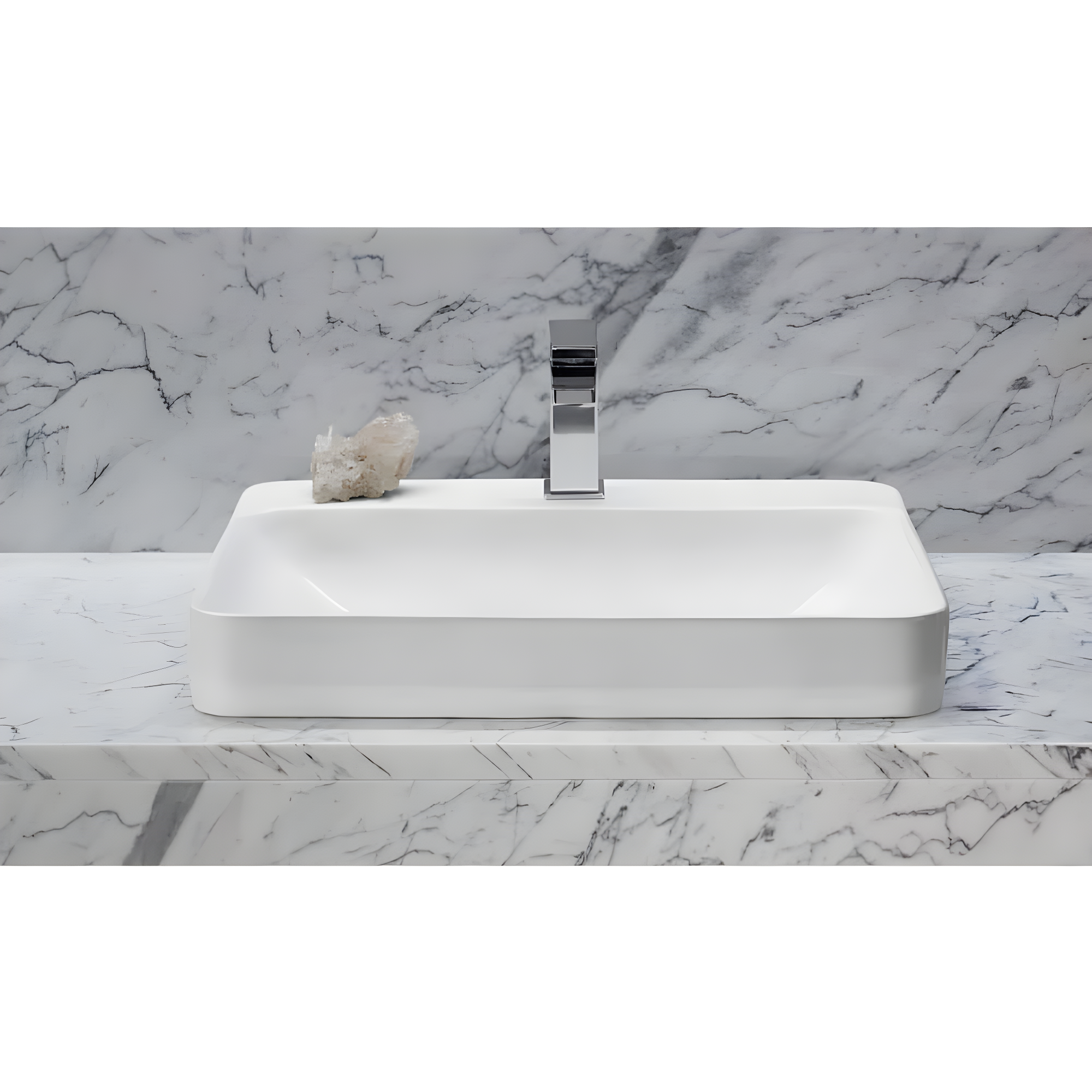 Vox® Vitreous China Rectangular Vessel Bathroom Sink with Overflow