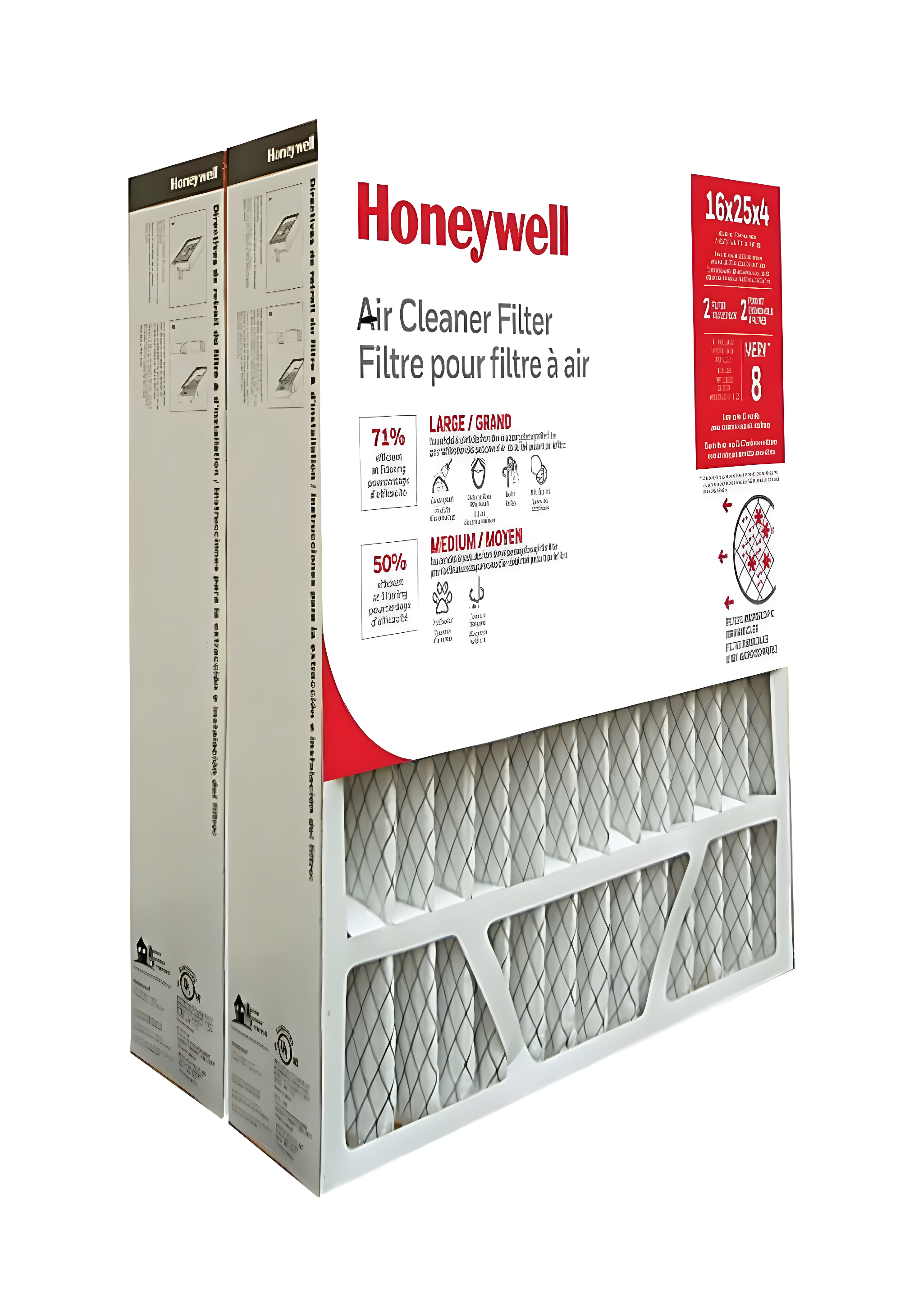 High Efficiency Air Cleaning Filter - MERV 8 - 16x25x4 in (2-ct Value Pack)