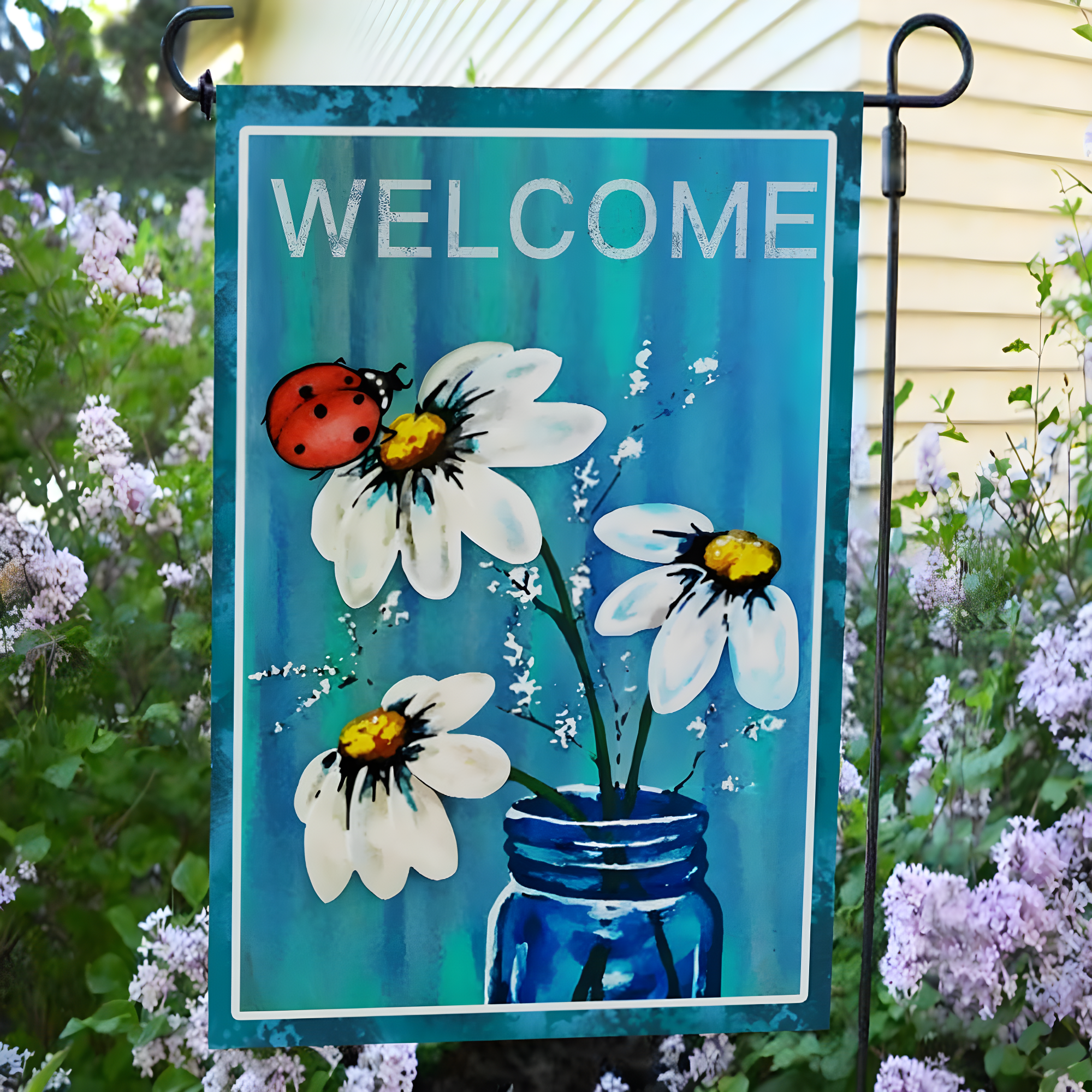 ANLEY Spring Summer Daisy Jar and Ladybug Welcome Garden Flags 18'' H x 12.5''W