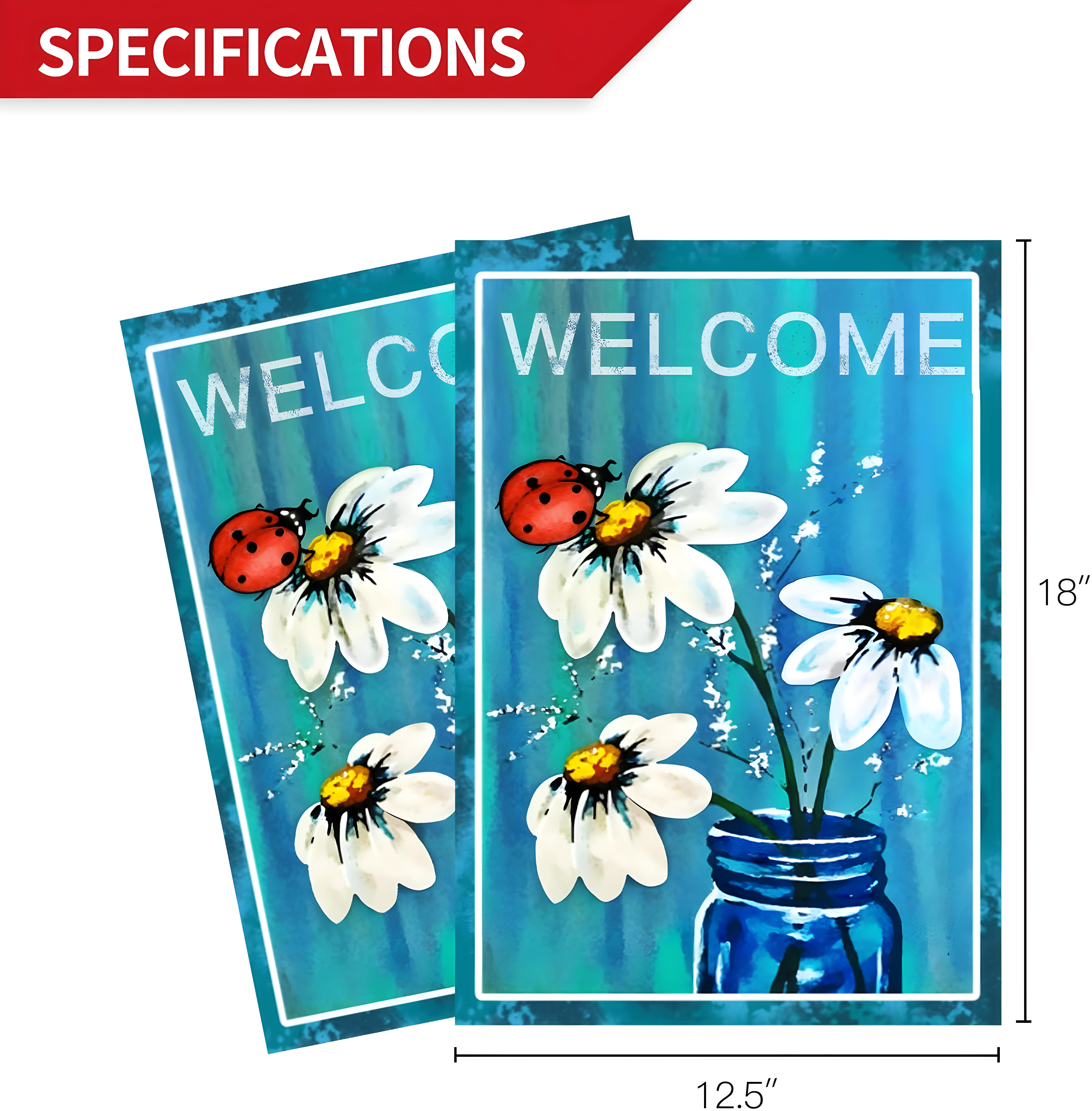 ANLEY Spring Summer Daisy Jar and Ladybug Welcome Garden Flags 18'' H x 12.5''W