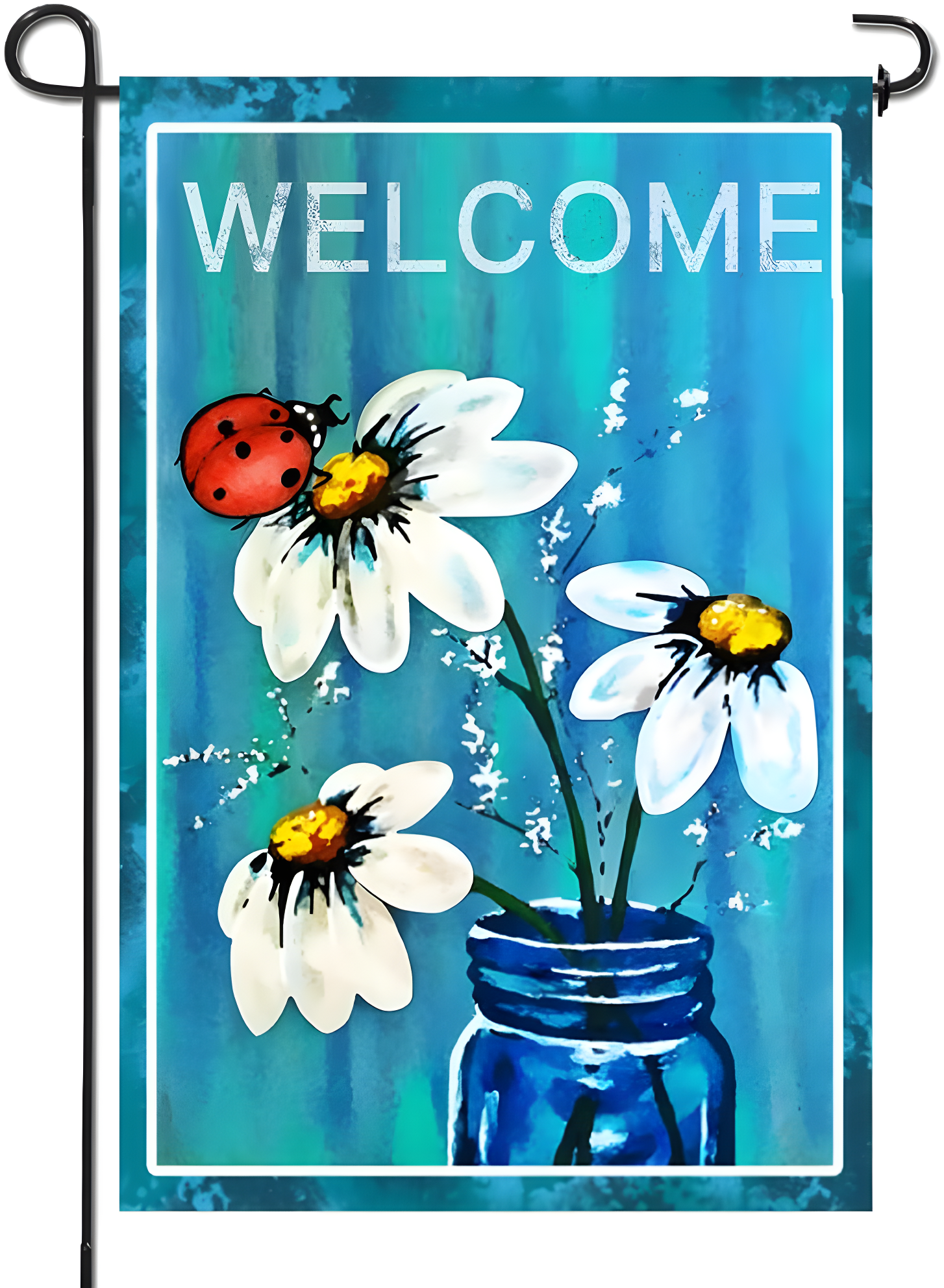 ANLEY Spring Summer Daisy Jar and Ladybug Welcome Garden Flags 18'' H x 12.5''W