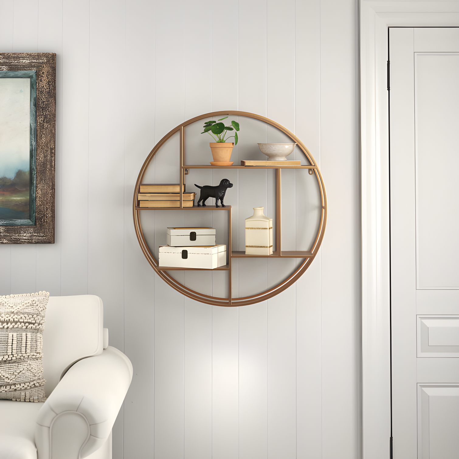 Sagebrook Home Kittle Modern Glam Iron and Wood Wall Storage Shelf