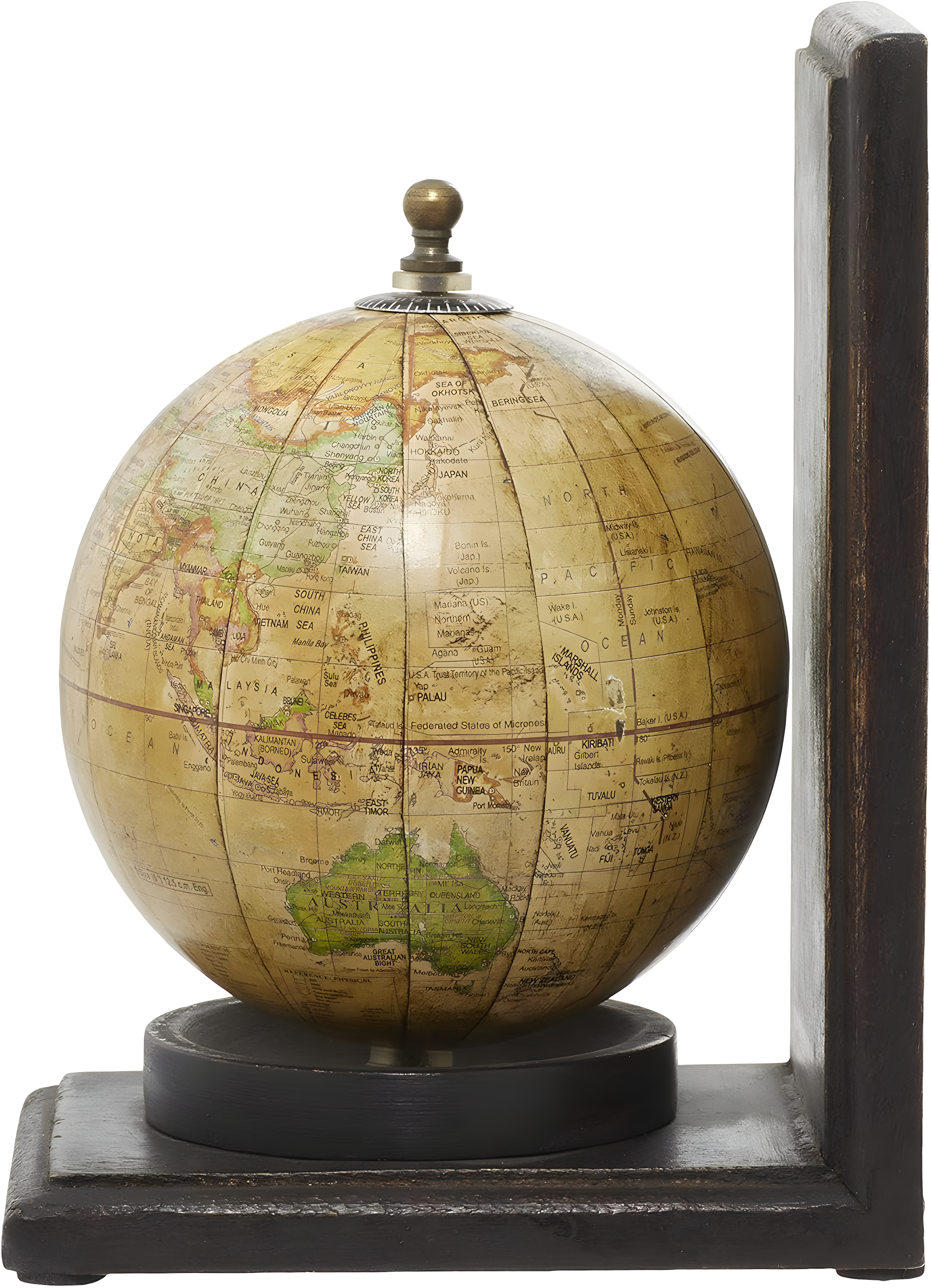 DecMode 6" Globe World Map Brown Wood Bookends (Set of 2)