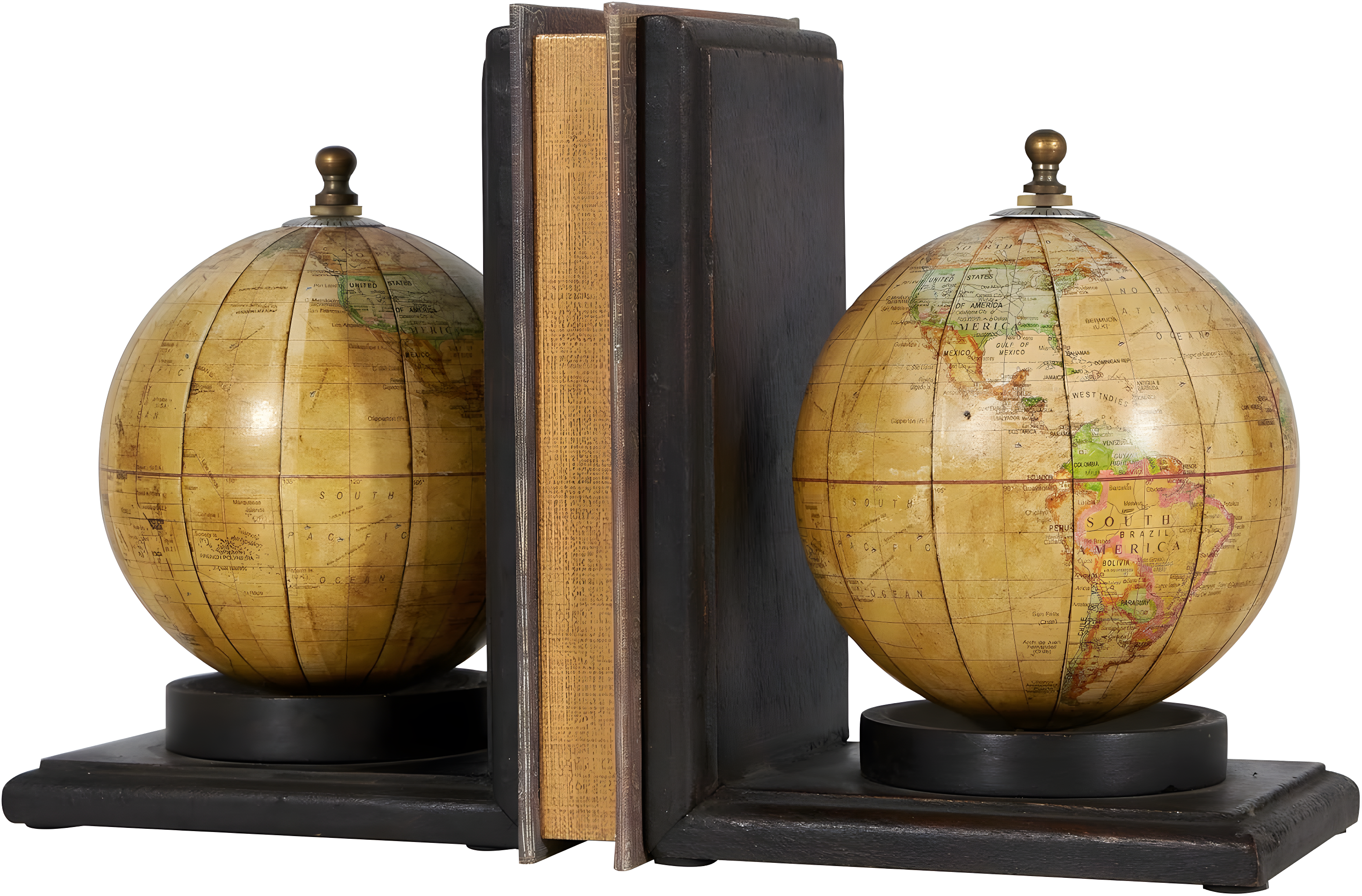 DecMode 6" Globe World Map Brown Wood Bookends (Set of 2)