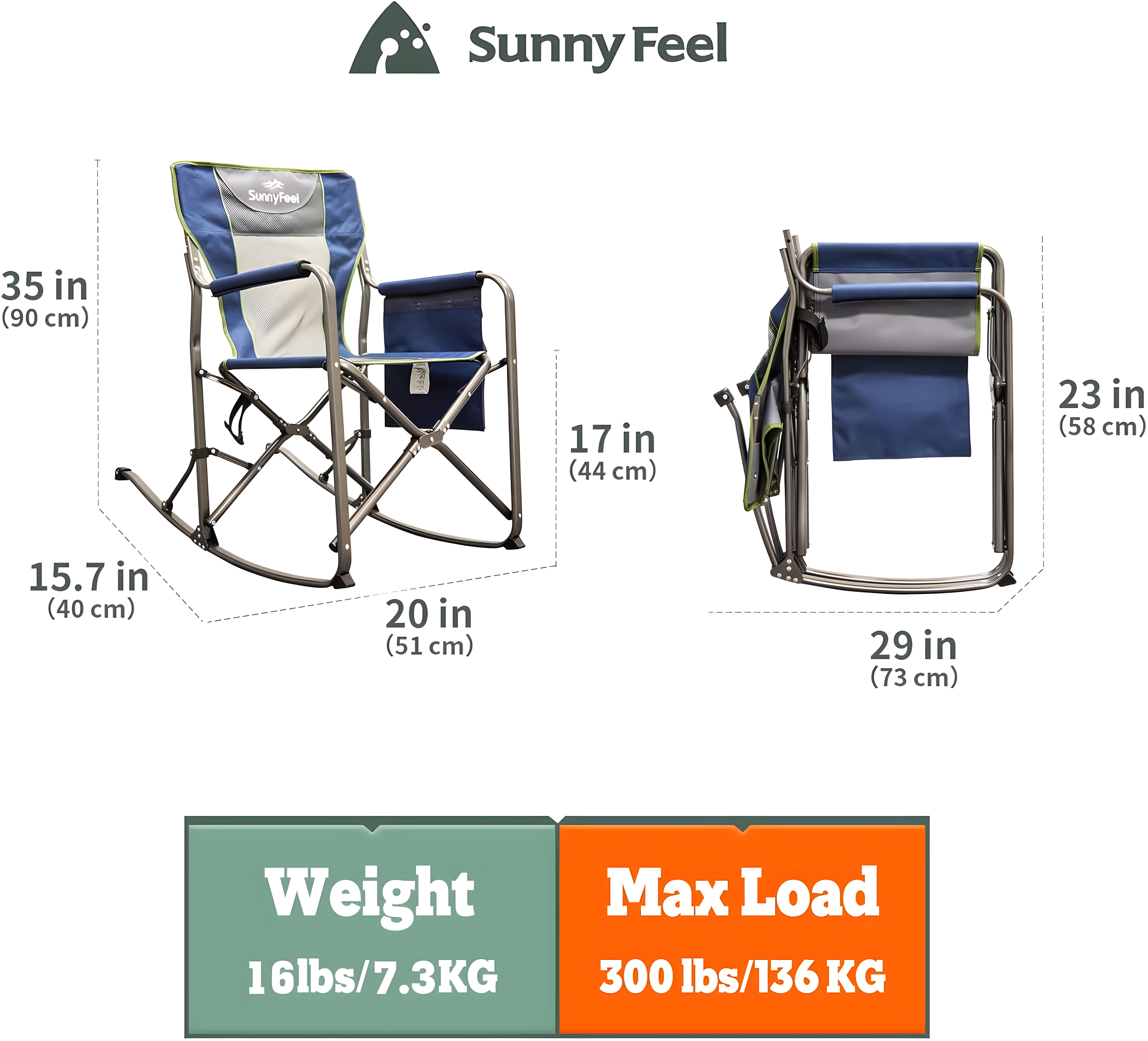 SUNNYFEEL Camping Directors Chair, Heavy Duty,Oversized Portable Folding Chair with Side Table, Pocket for Beach, Fishing,Trip,Picnic,Lawn,Concert Outdoor Foldable Camp Chairs