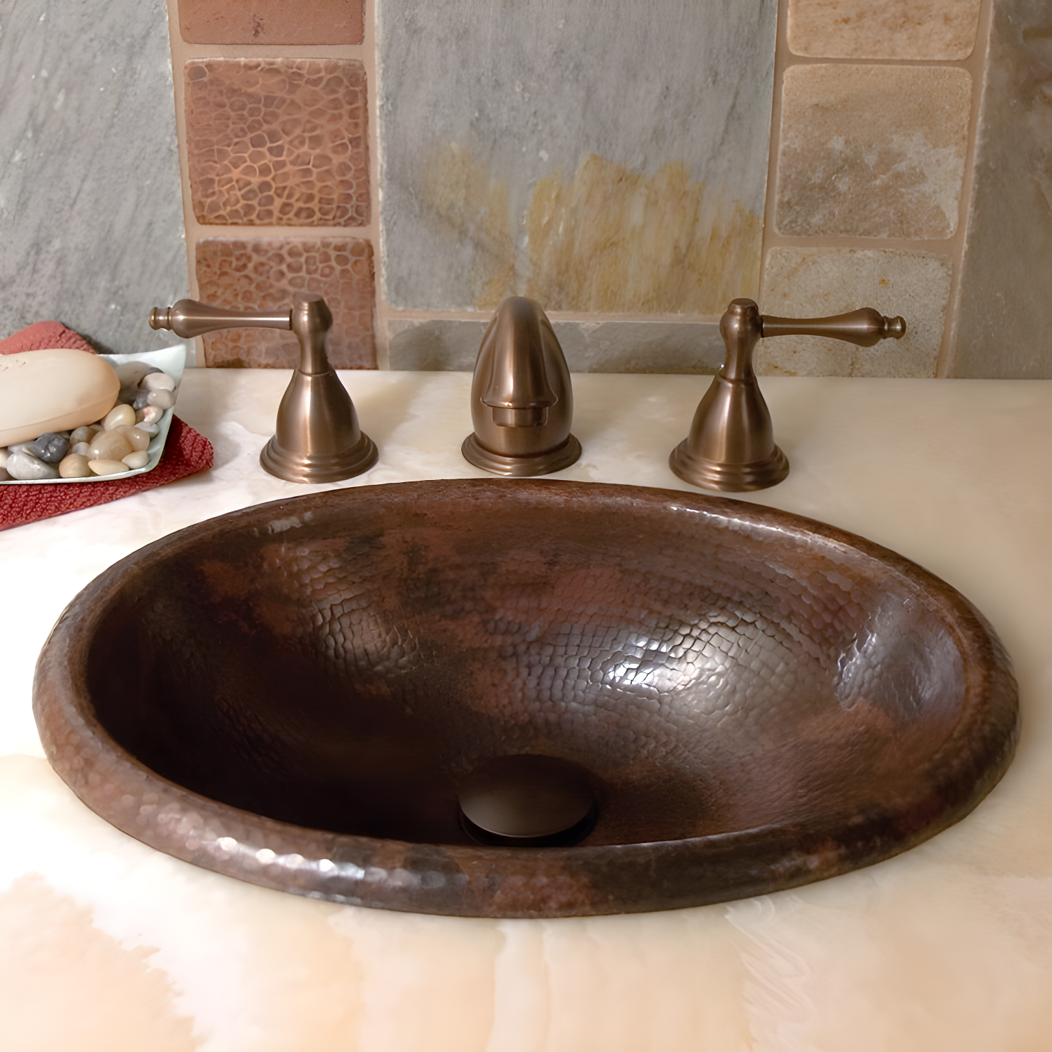 Baby Classic Antique Copper Metal Hand Hammered Oval Drop-In Bathroom Sink