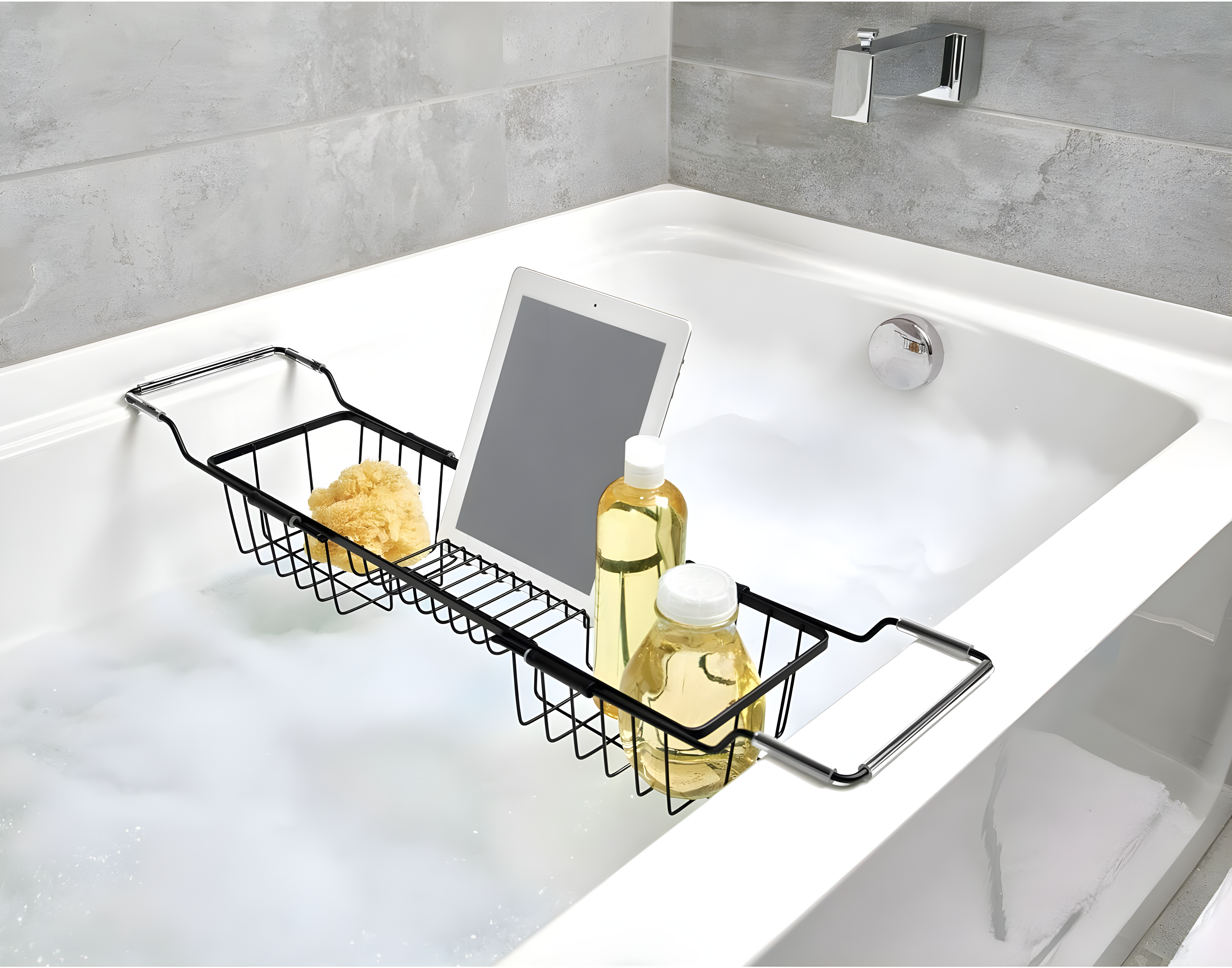 iDesign iDesign Everett Metal Adjustable Over the Tub Caddy 22.55" x 6.7" x 4.41", Matte Black