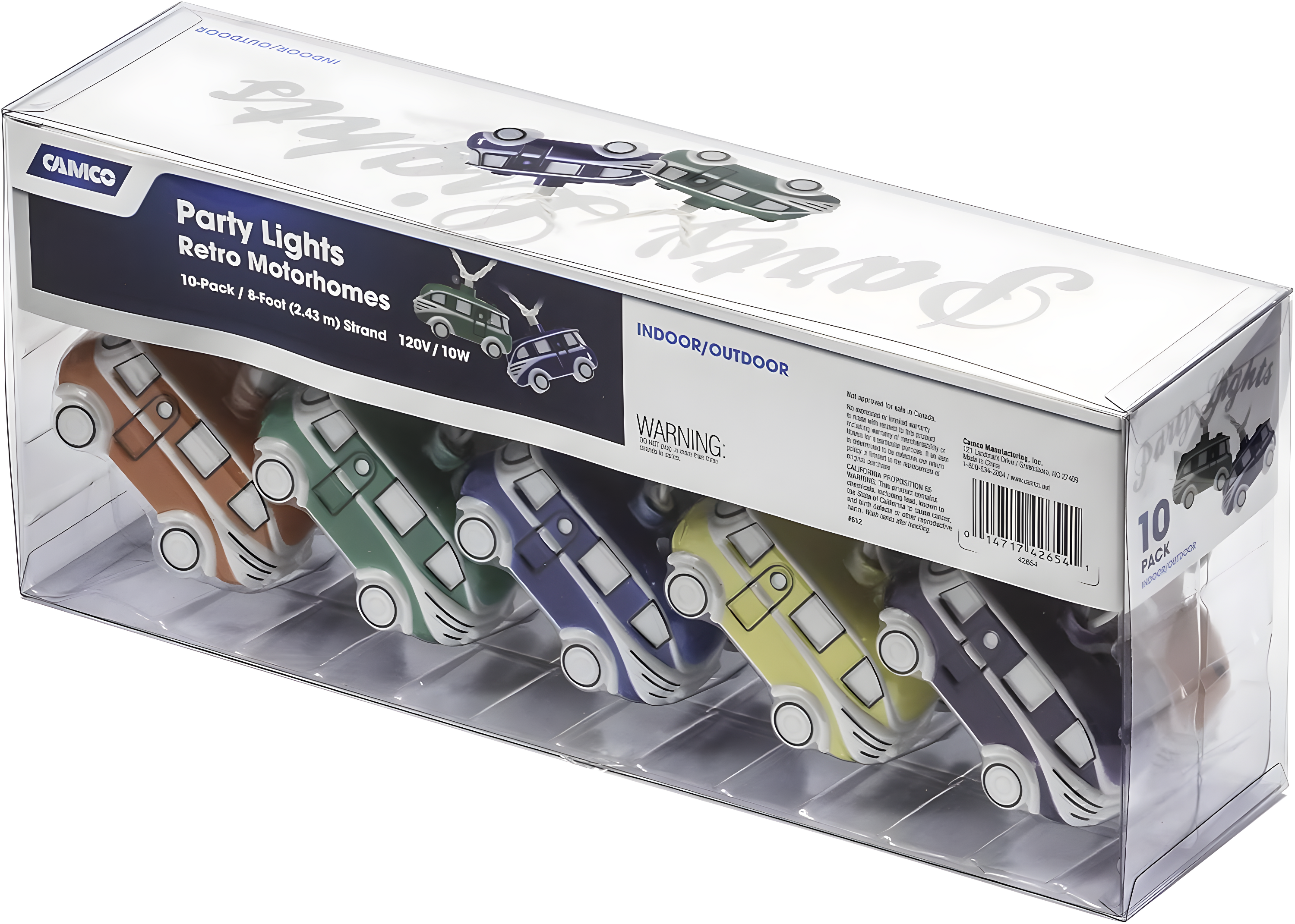 Camco Retro Class A RV Party Lights | 8-Foot Strand | Indoor or Outdoor Use | Multicolor (42654)