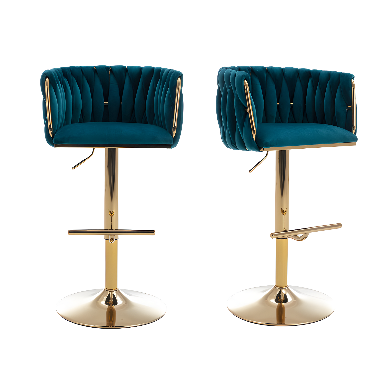 Everly Quinn Swivel Adjustable Height Bar Stool Modern Velvet Barstool with Barrel Back Kitchen Island Counter Bar Chair with Golden Base