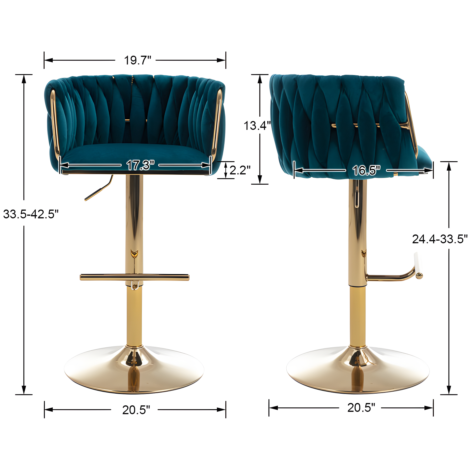 Everly Quinn Swivel Adjustable Height Bar Stool Modern Velvet Barstool with Barrel Back Kitchen Island Counter Bar Chair with Golden Base