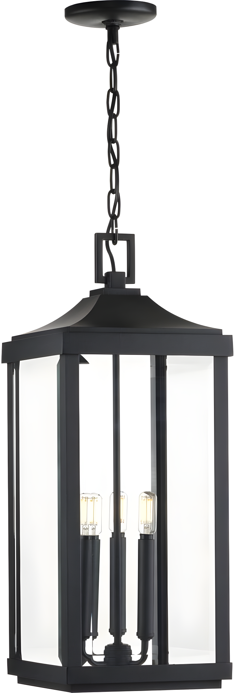 Progress Lighting Gibbes Street 3-Light Outdoor Hanging Lantern, Antique Bronze, Etched White Pillar Shade