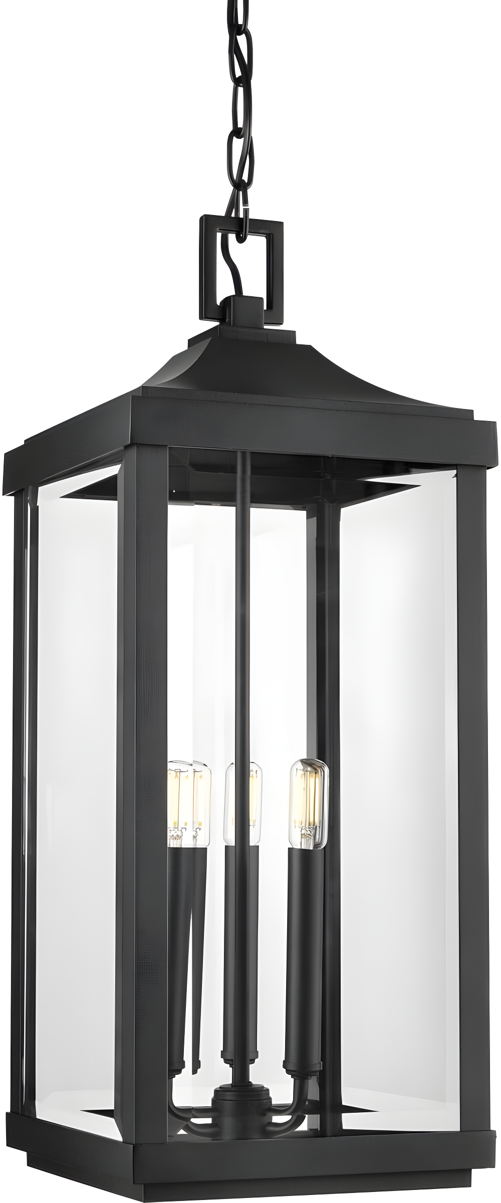 Progress Lighting Gibbes Street 3-Light Outdoor Hanging Lantern, Antique Bronze, Etched White Pillar Shade