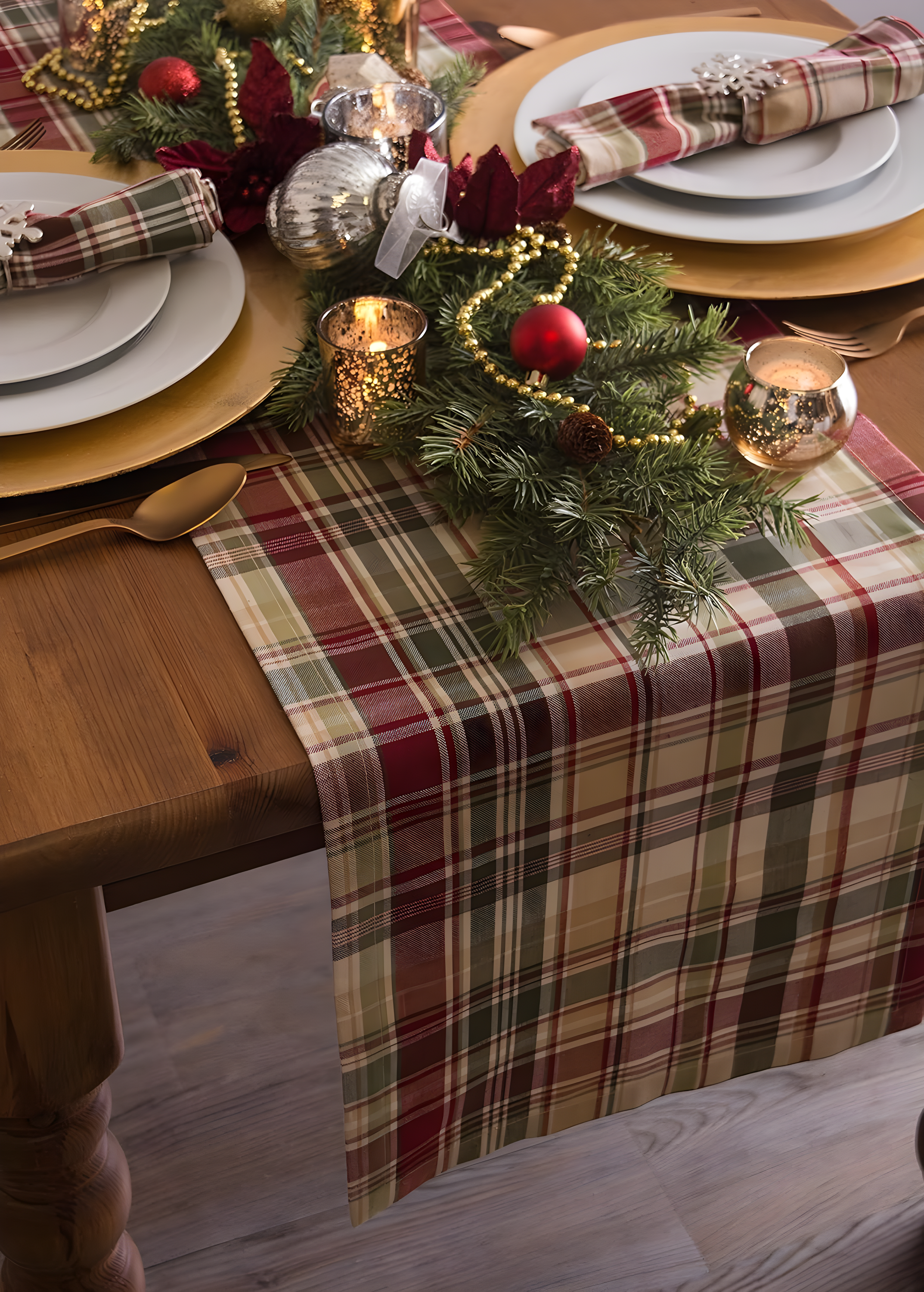 DII Give Thanks Plaid Table Runner, 72 x 14", 100% Cotton