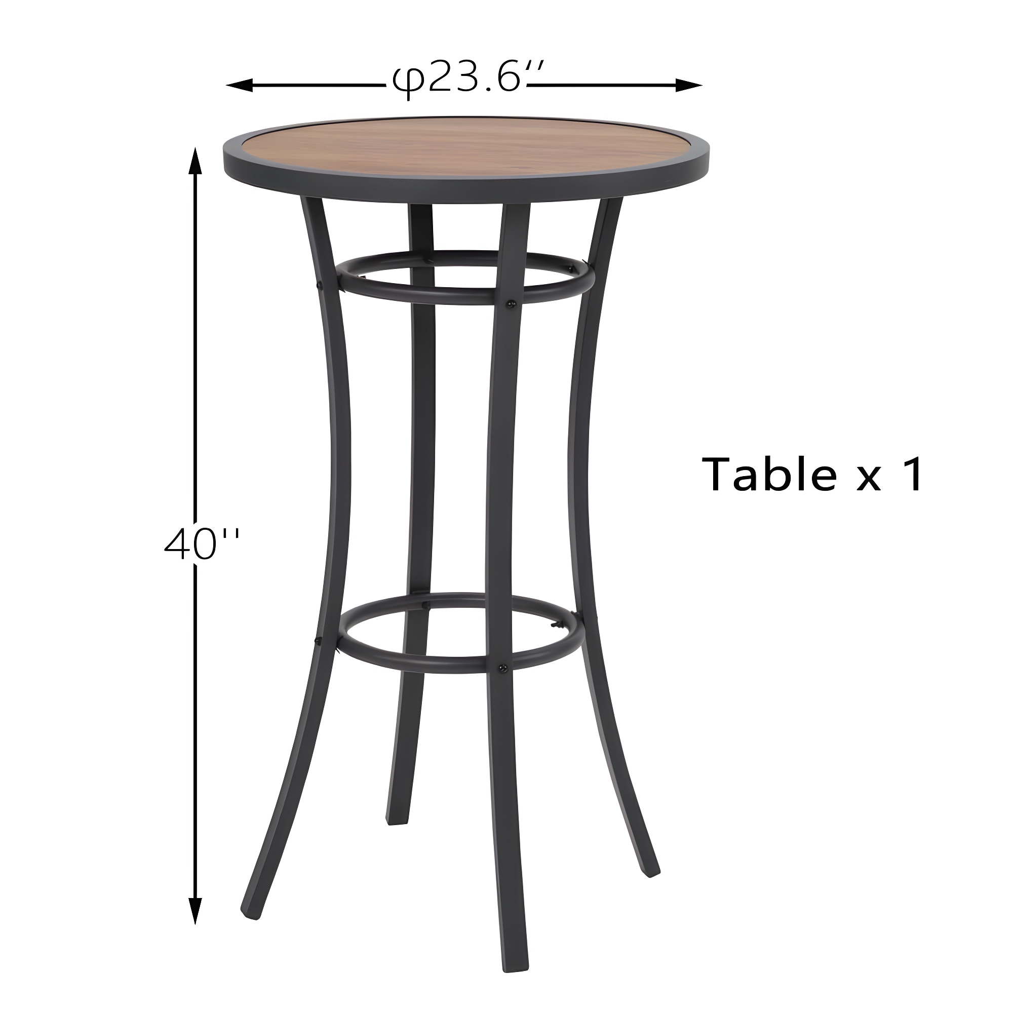 40 in. Outdoor Bar Height Bistro Table with Wood-Like Tabletop and Metal Frame-Weather-Resistant Patio Pub Table